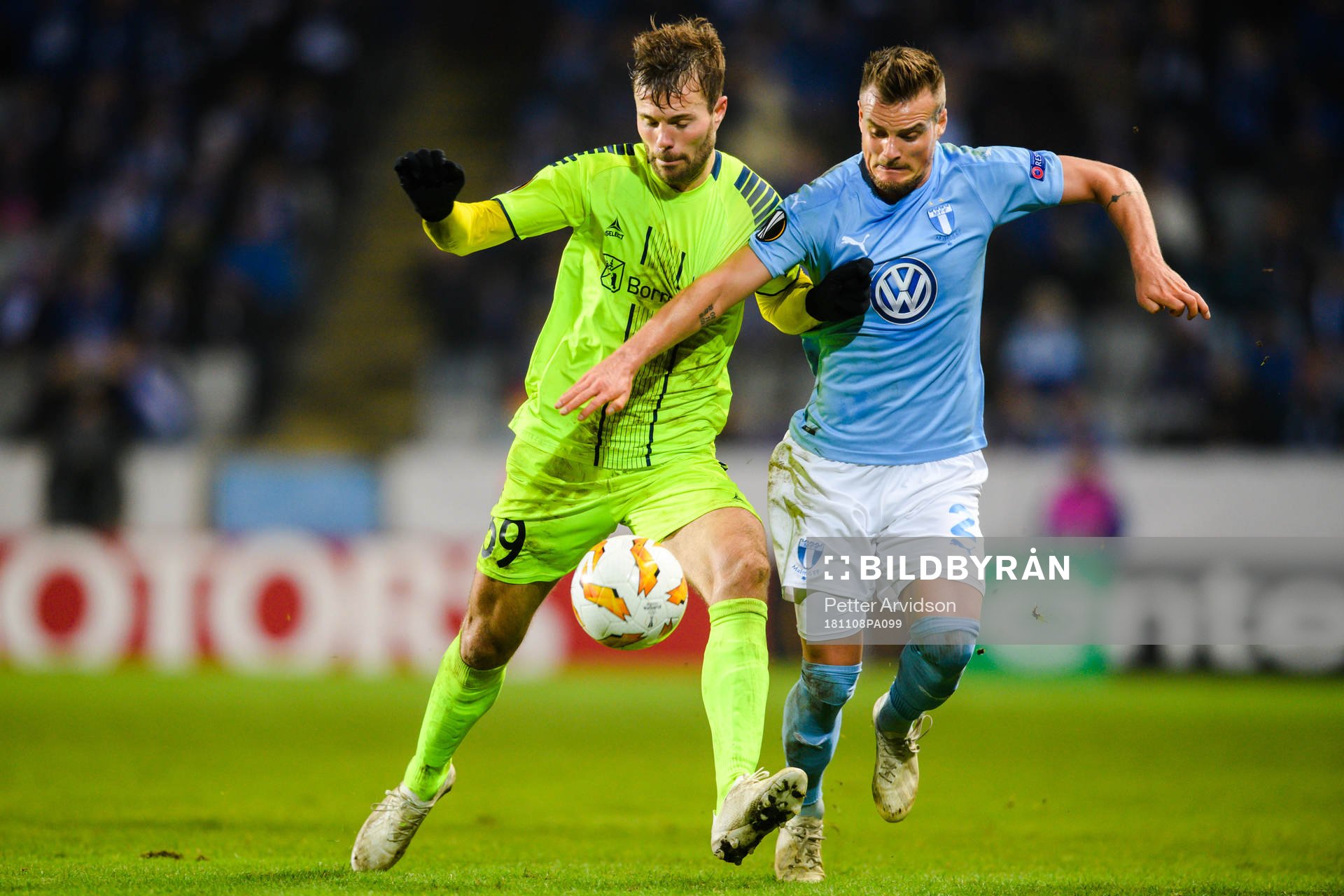 Patrick Mortensen of Sarpsborg 08 and Eric Larsson of