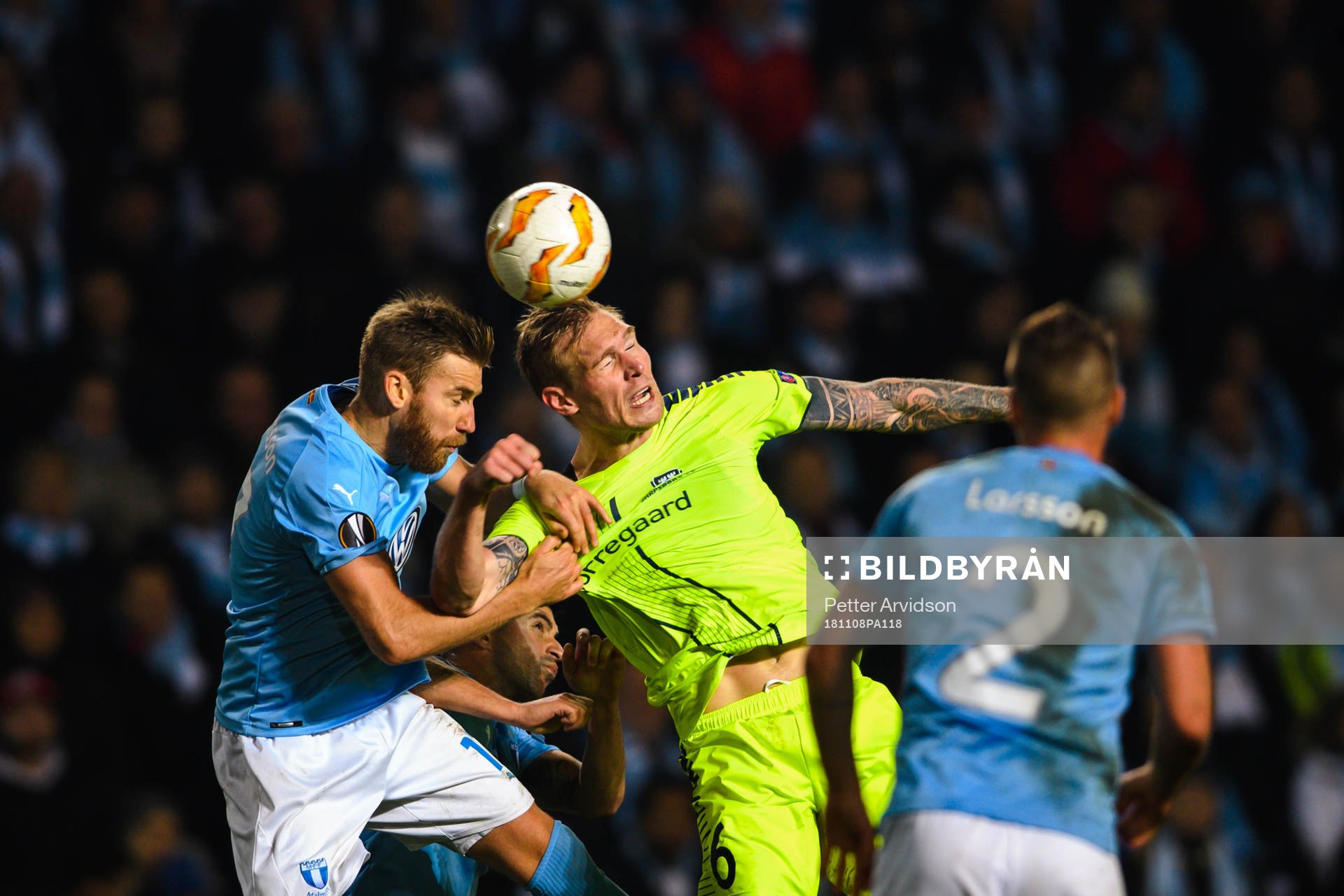 Rasmus Bengtsson of Malmö FF and Joonas Tamm of Sarpsborg