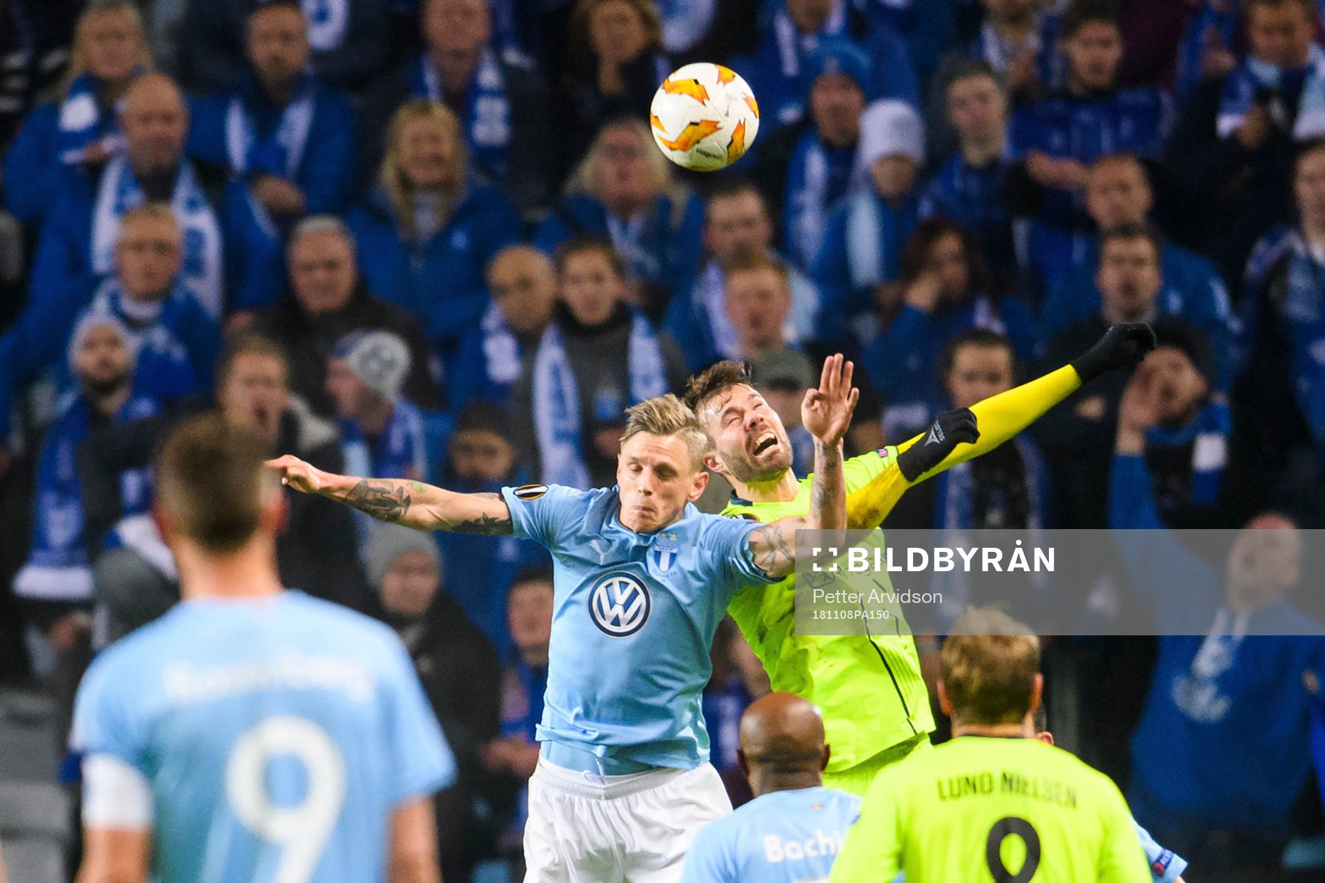 Sören Rieks of Malmö FF in action with Joachim Thomassen