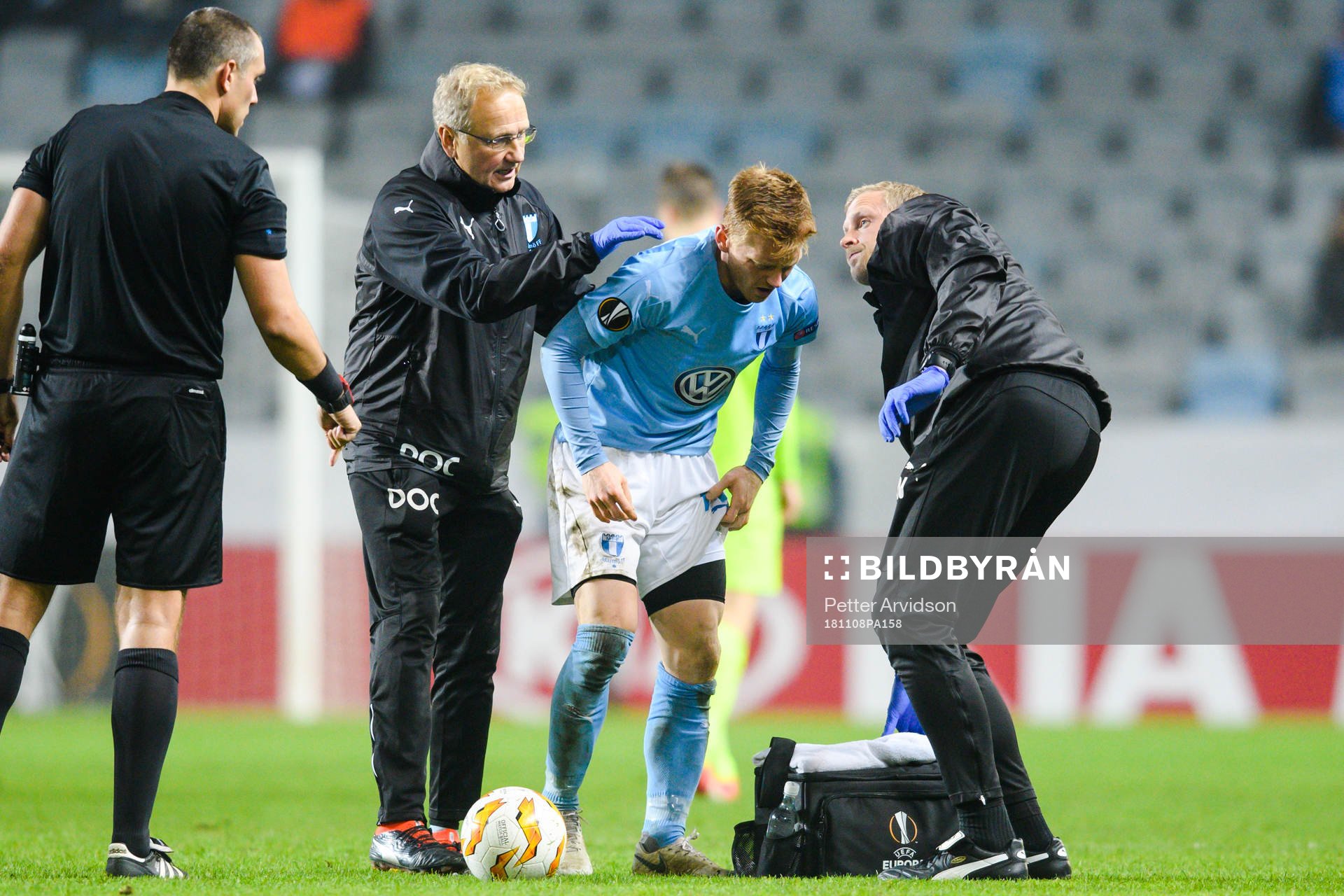 Anders Christiansen of Malmö FF receives medical attention
