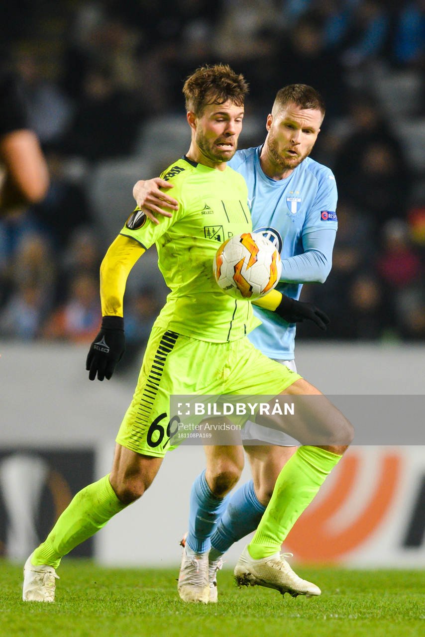 Patrick Mortensen of Sarpsborg 08 and Lasse Nielsen of