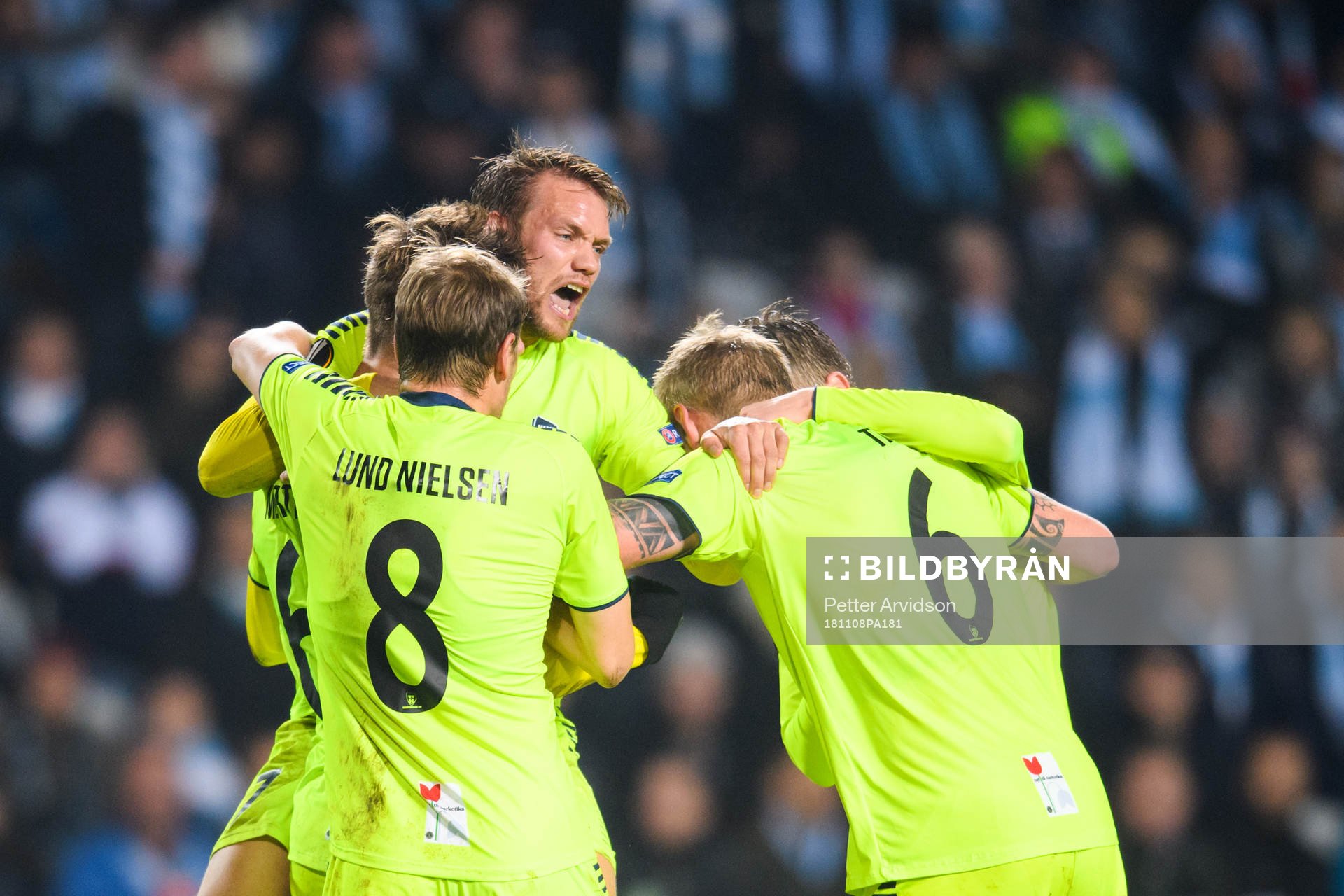 Ole Jørgen Halvorsen celebrates with Patrick Mortensen of