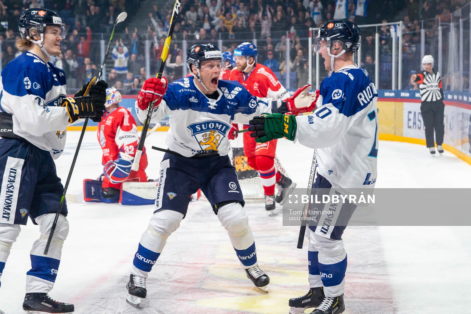 Arttu Ruotsalainen #20, FIN score 1-0, Harri Pesonen #28,