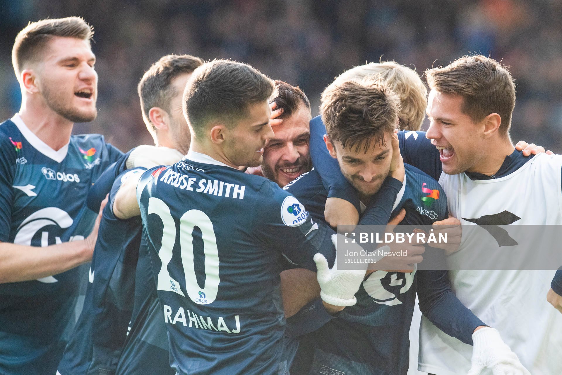 Johnny Furdal of Viking celebrates  with team mates