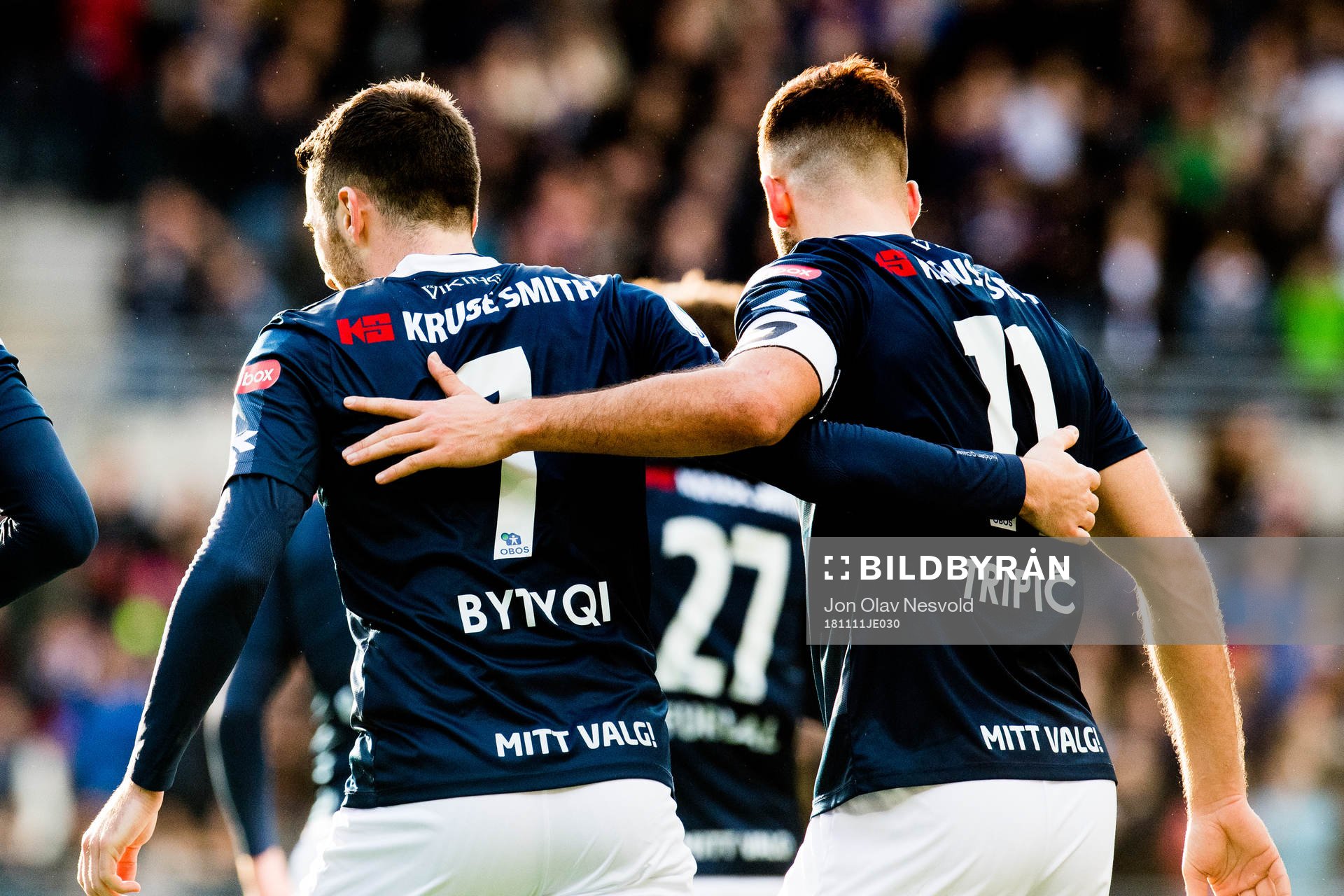 Zymer Bytyqi and Zlatko Tripic of Viking celebrate