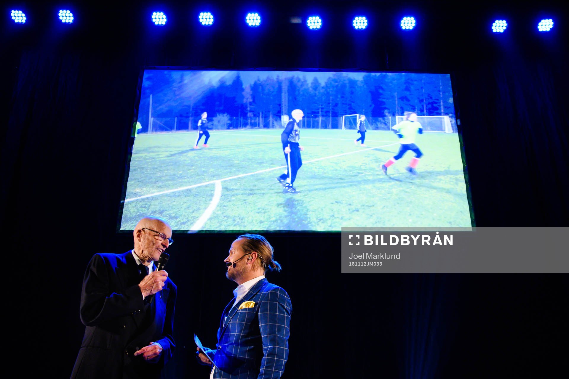 Matz Macke Edin och Jesper Hussfelt under Fotbollsgalan den 12 november 2018 i Stockholm.
