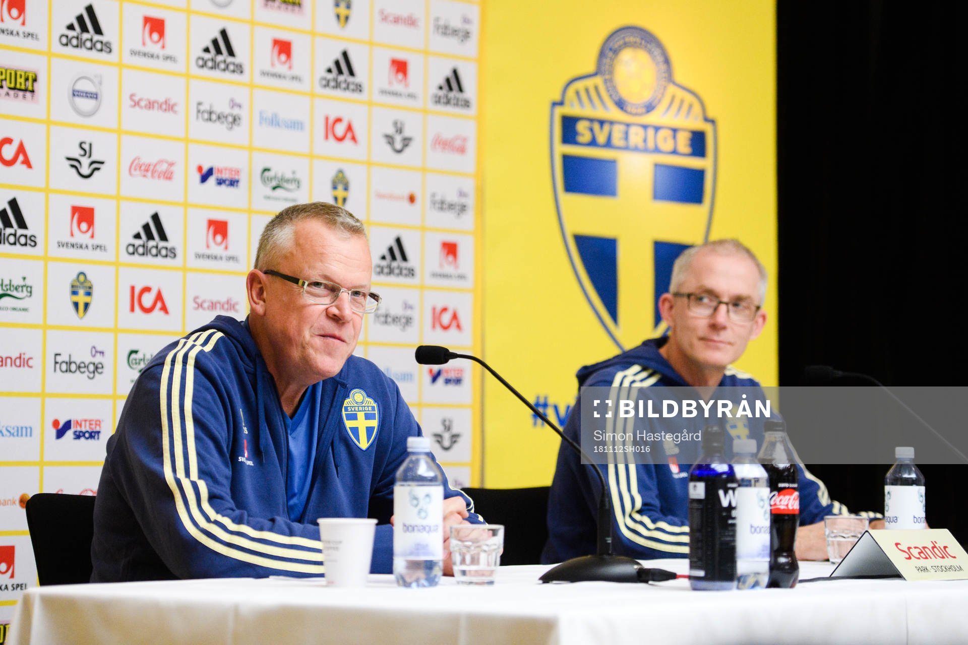 Sveriges förbundskapten Janne Andersson och kommunikatör