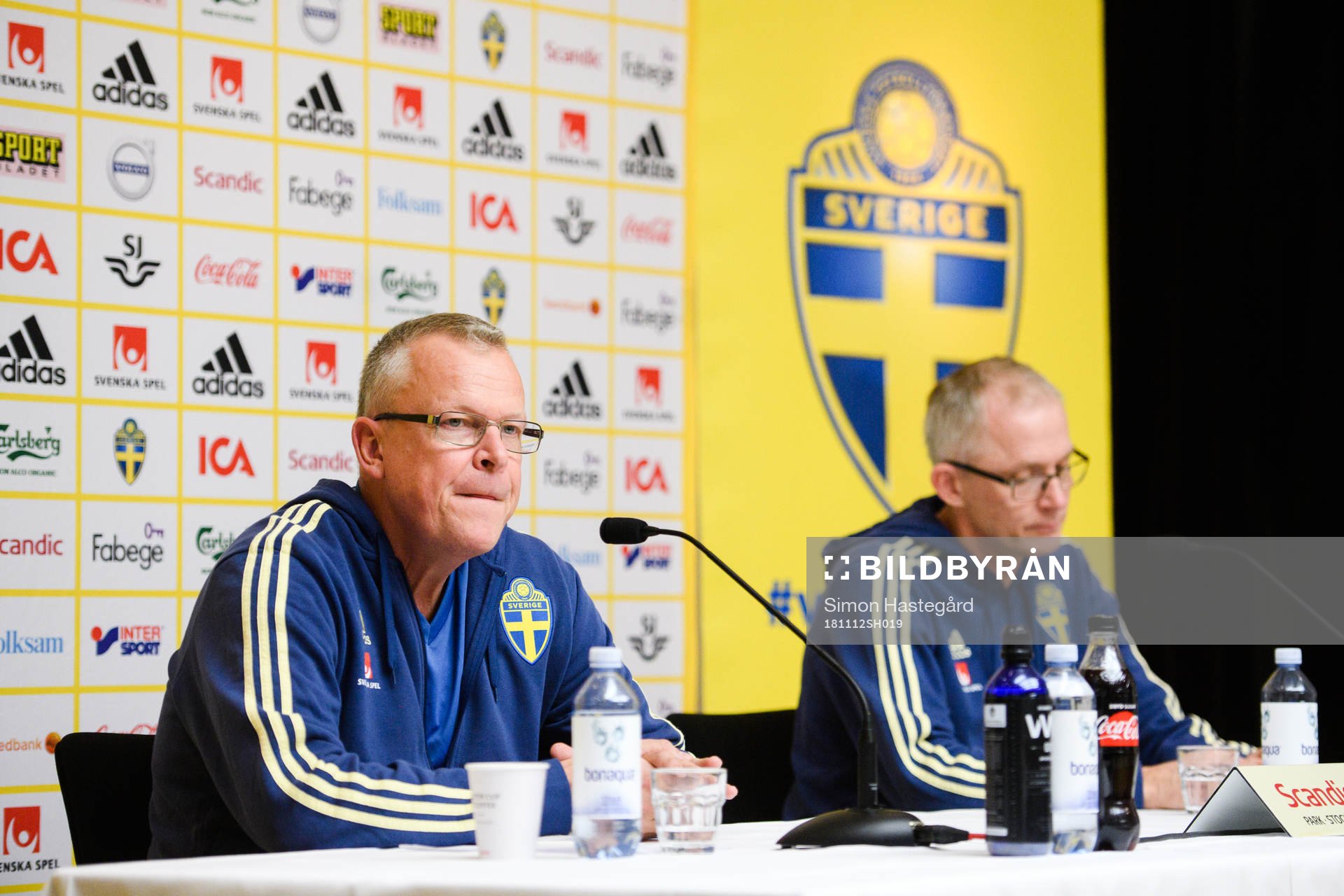 Sveriges förbundskapten Janne Andersson och kommunikatör