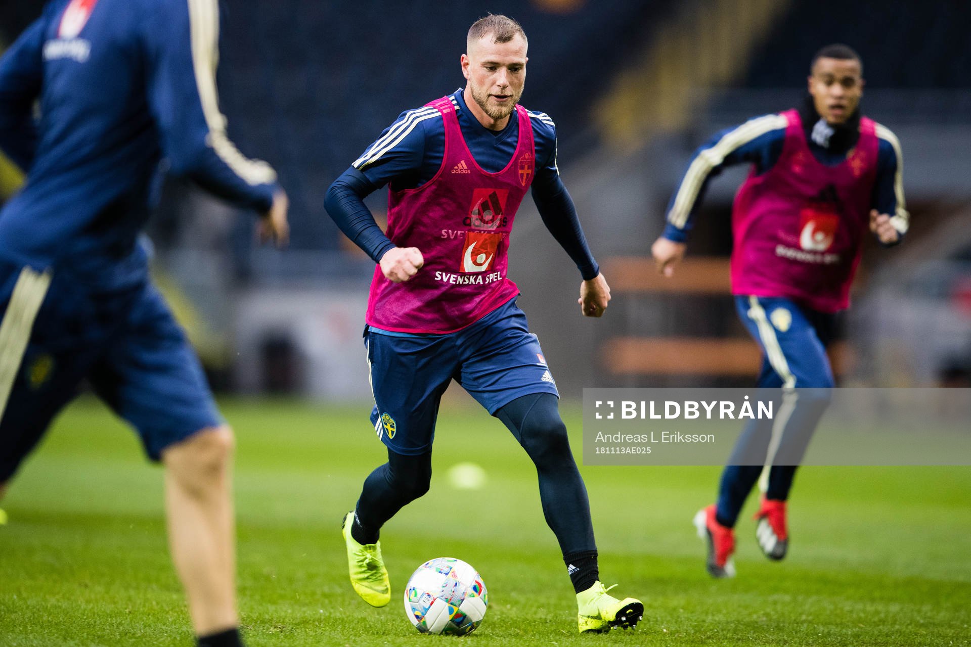 Sveriges John Guidetti under en träning med Sveriges fotbollslandslag den 13 november 2018 i Stockholm. 