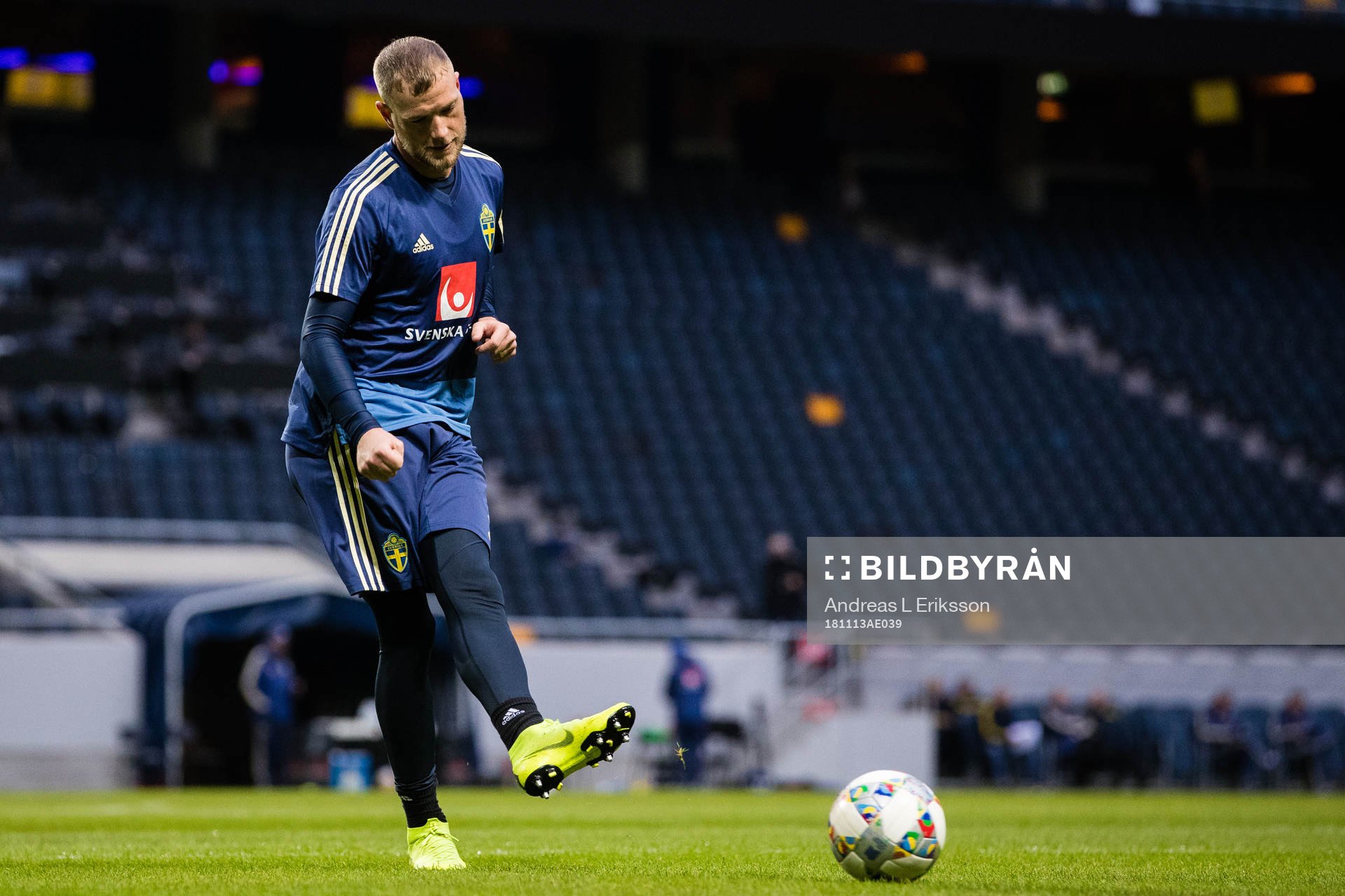 Sveriges John Guidetti under en träning med Sveriges fotbollslandslag den 13 november 2018 i Stockholm. 