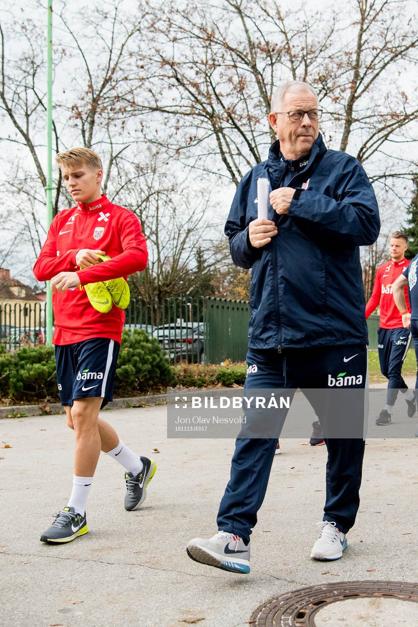 Martin Ødegaard of Norway and Lars Lagerbäck, head coach