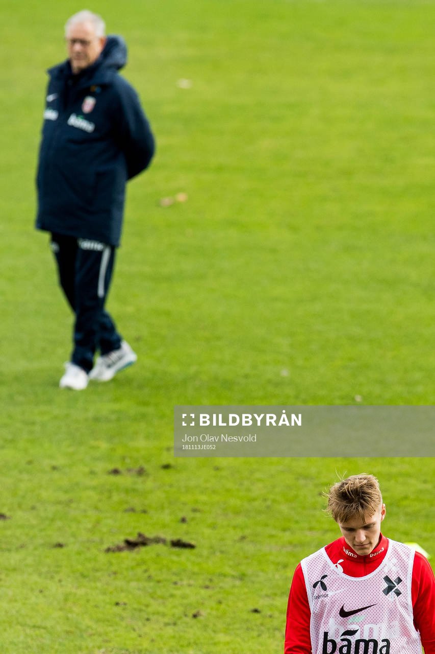 Lars Lagerbäck, head coach of Norway, and Martin Ødegaard