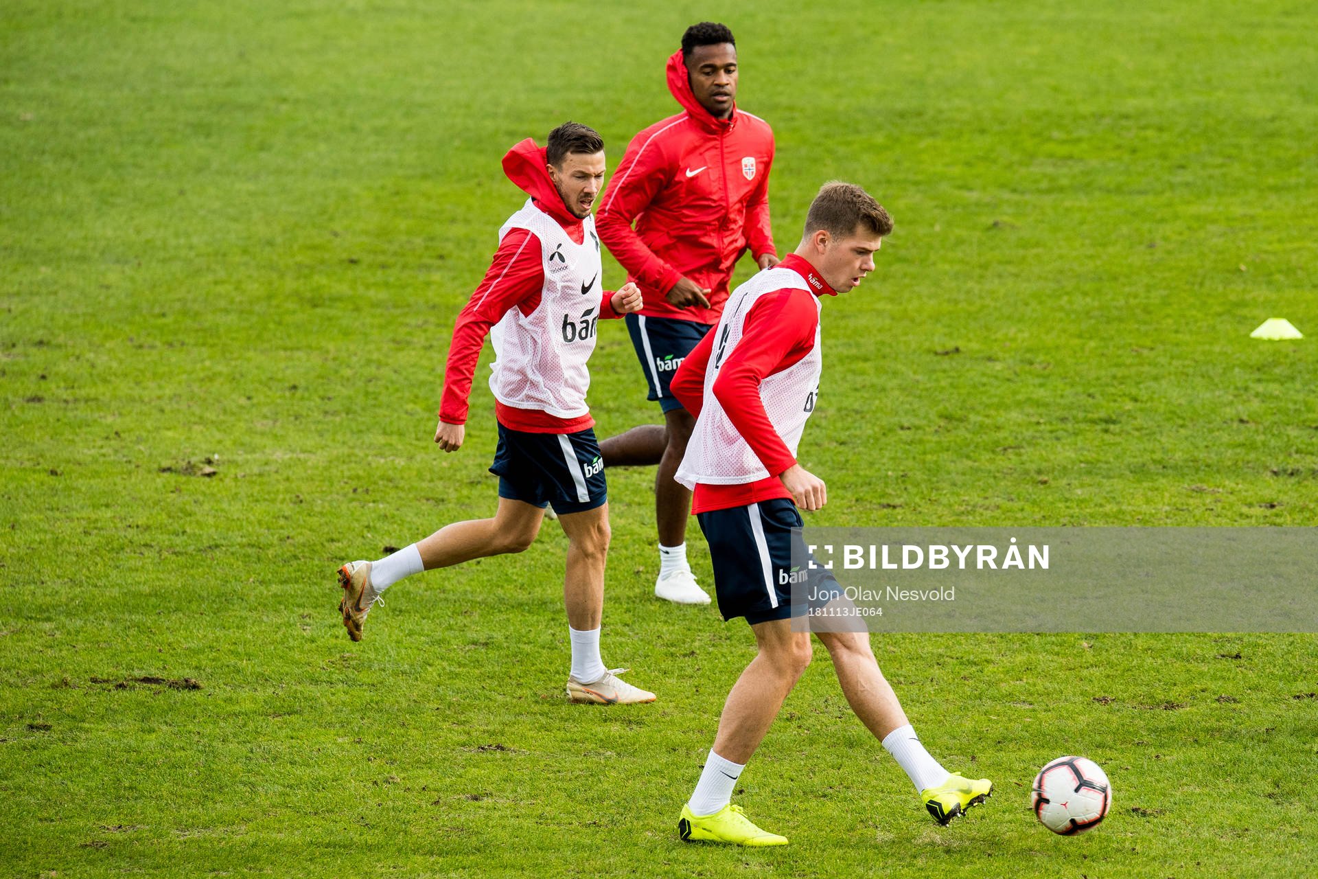 Martin Linnes, Ola Kamara and Alexander Sørloth of Norway