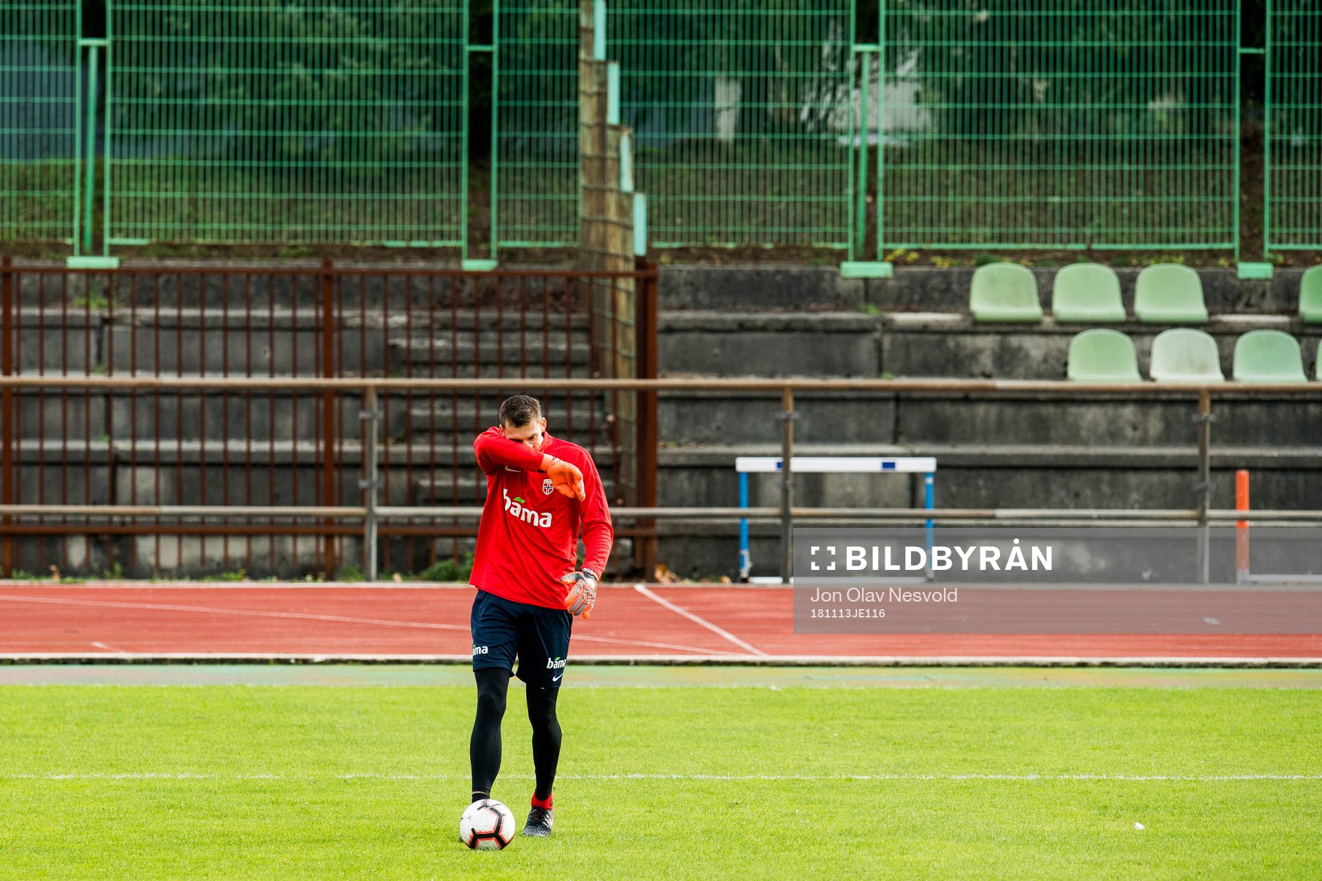 Goalkeeper Rune Almenning Jarstein of Norway during a training session on November 13, 2018 in Ljubljana.