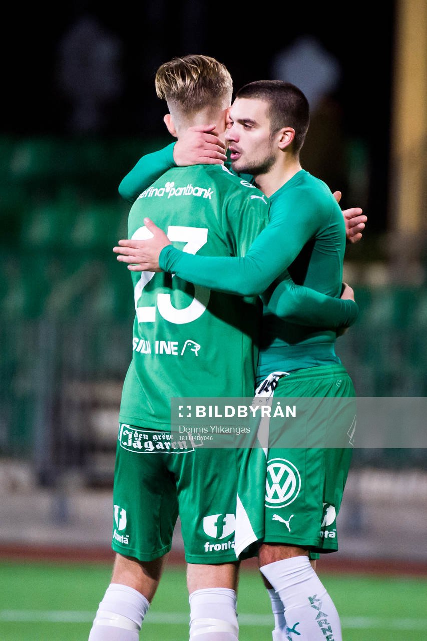 Hammarbys Hampus Söderström och Vladimir Rodic jublar