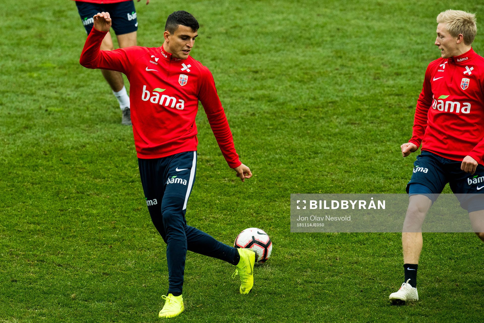 Mohamed Elyounoussi and Birger Meling of Norway