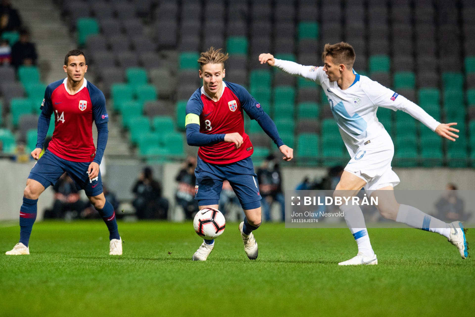 Omar Elabdellaoui and Stefan Johansen of Norway  and Miha