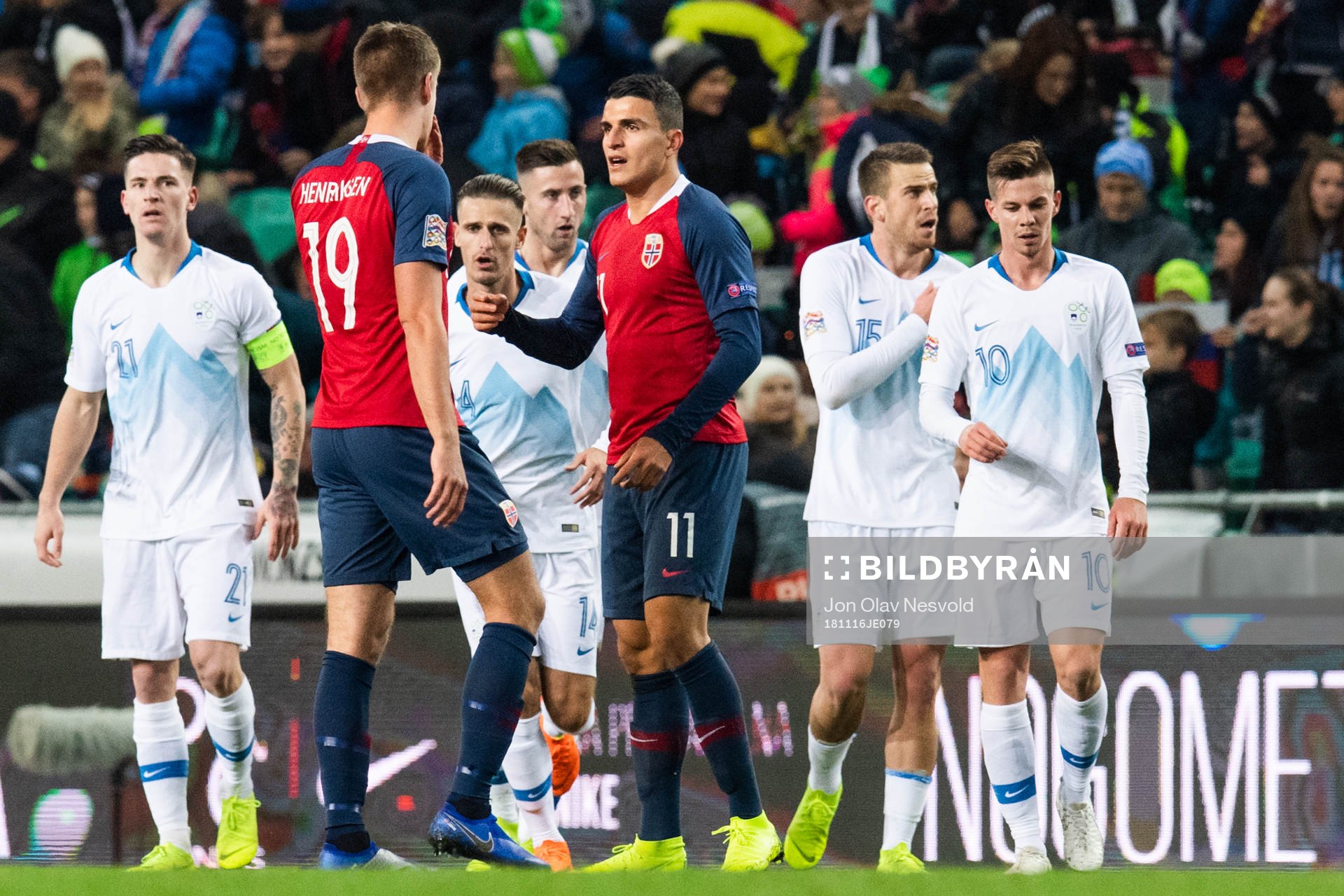 Markus Henriksen and Mohamed Elyounoussi of Norway looks