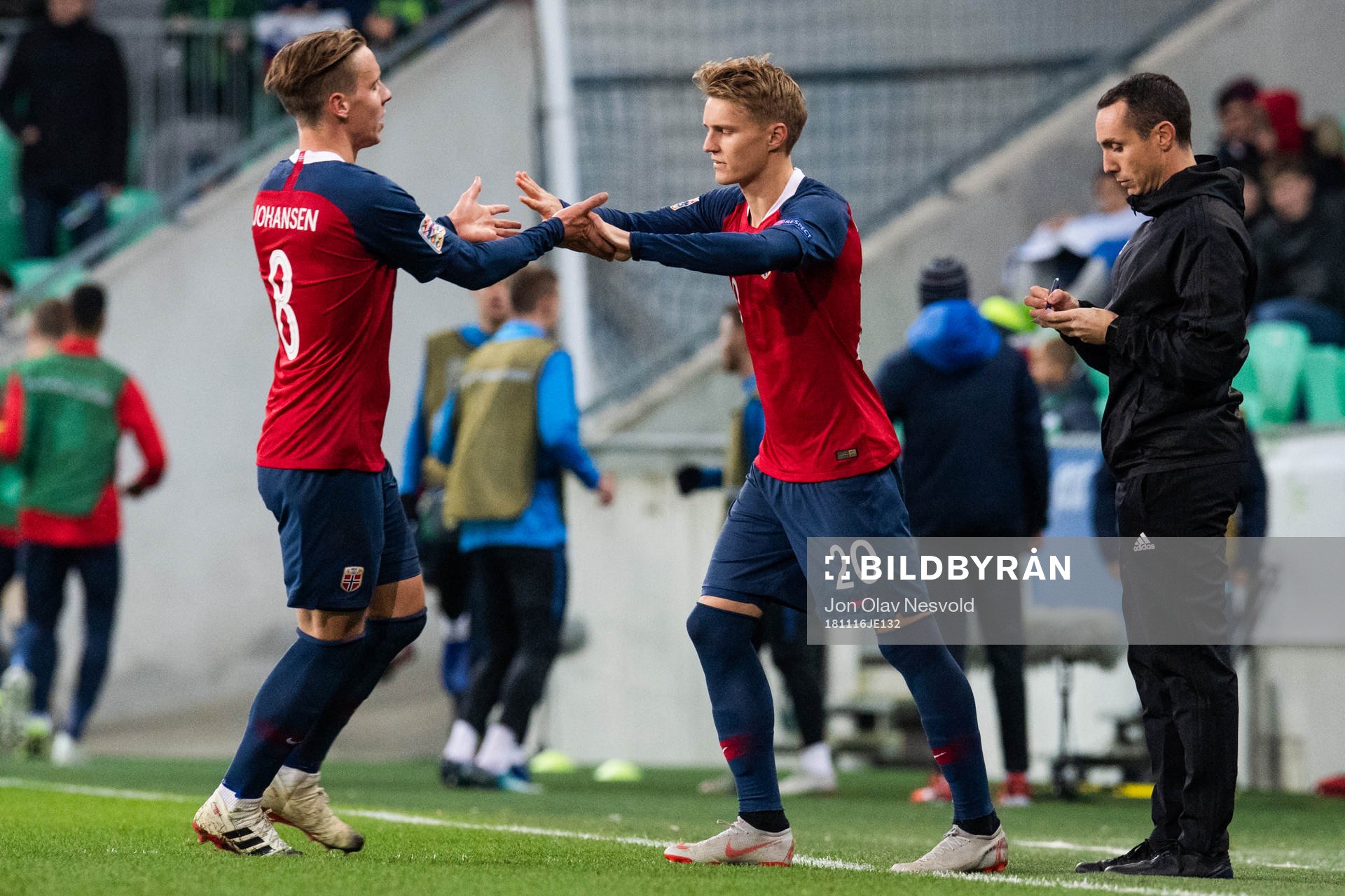 Stefan Johansen is substituted for Martin Ødegaard of