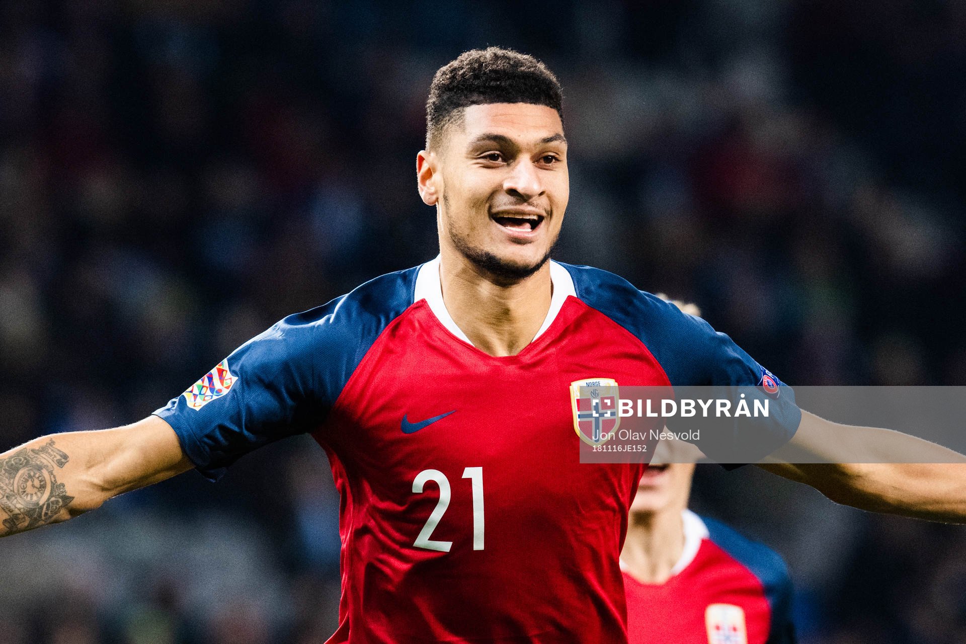 Bjørn Maars Johnsen of Norway celebrates scoring 1-1