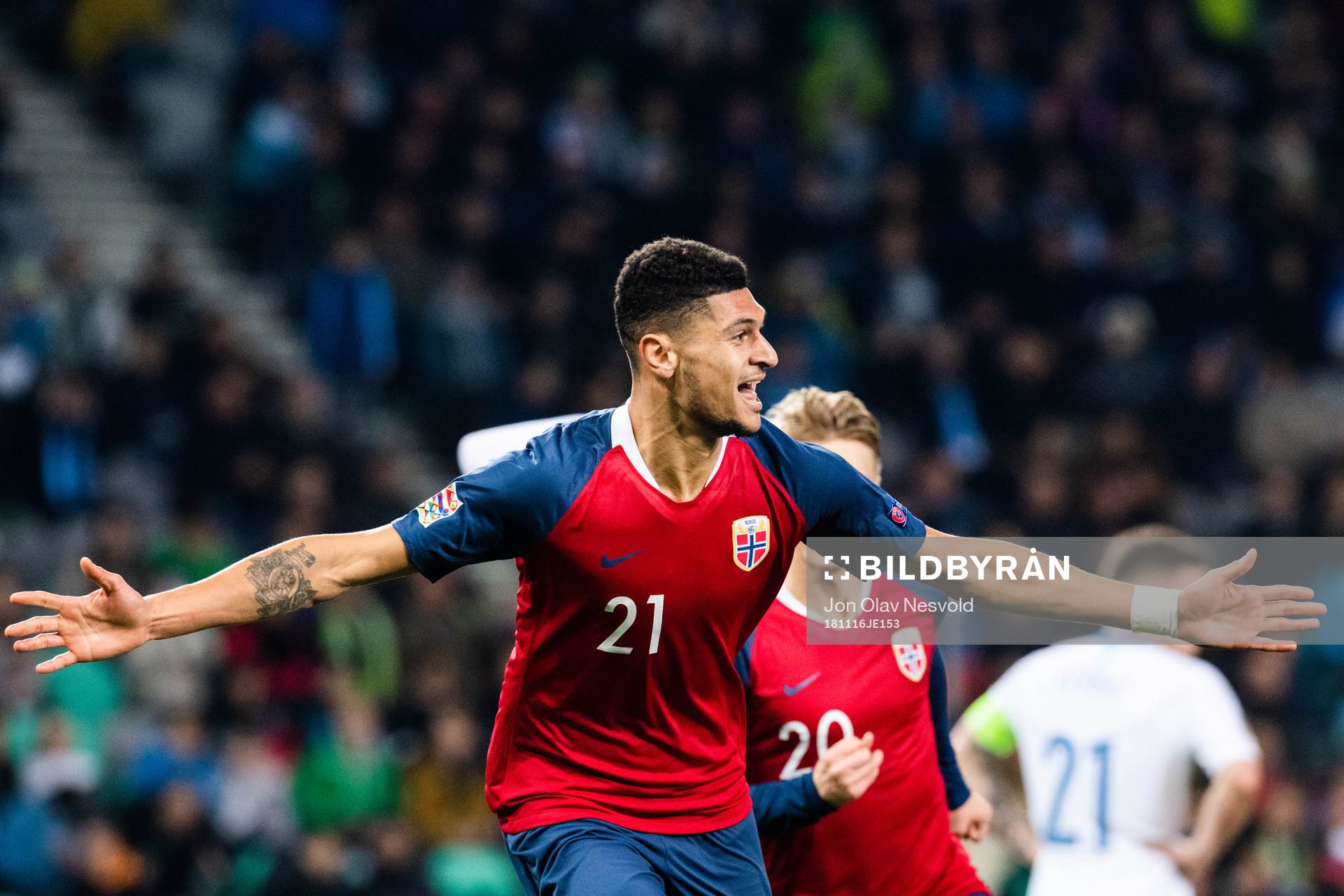 Bjørn Maars Johnsen of Norway celebrates scoring 1-1
