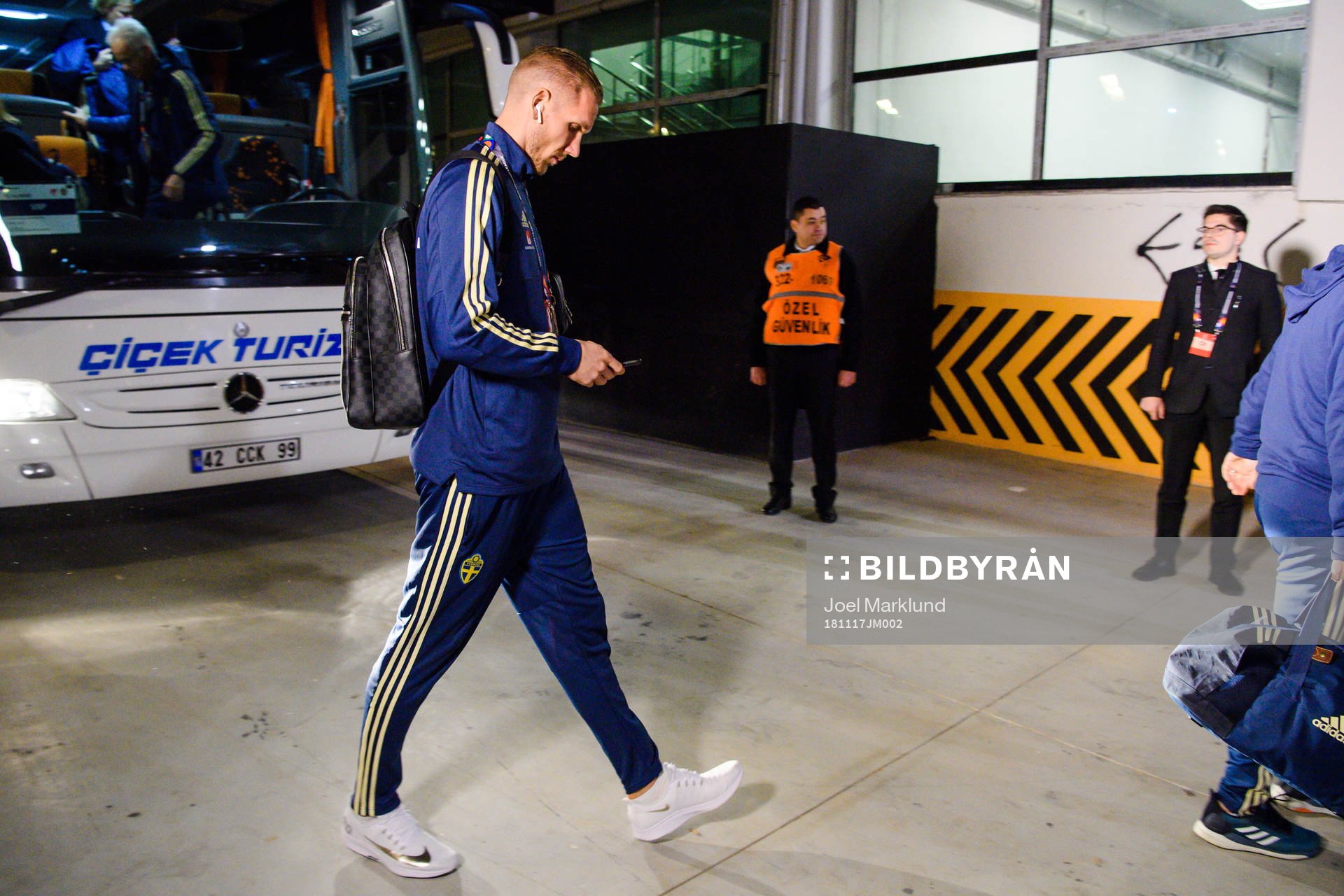 Goalkeeper Robin Olsen of Sweden arrives at the arena