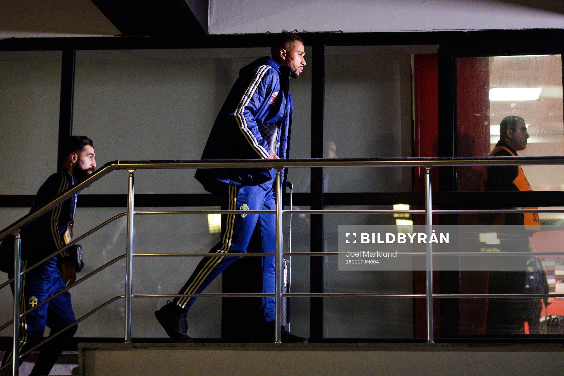 Jimmy Durmaz and Isaac Kiese Thelin of Sweden arrives at