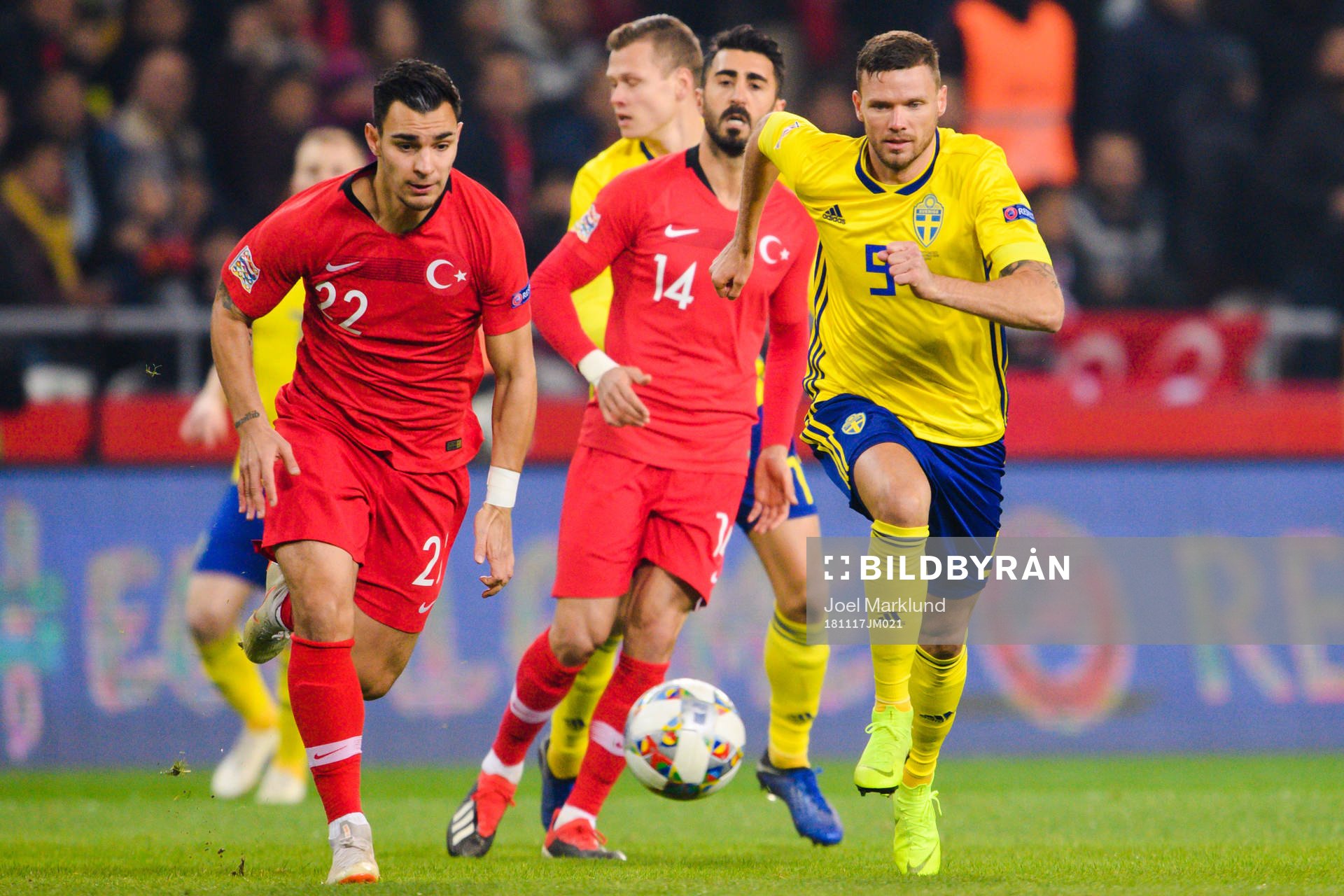Kaan Ayhan Rögles and Marcus Berg of Sweden