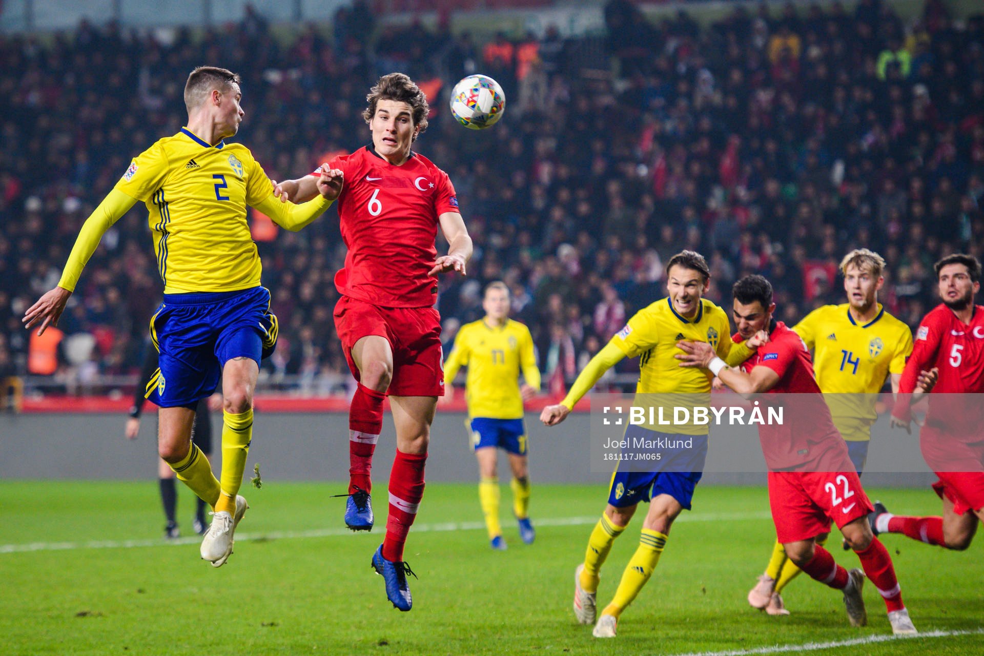Mikael Lustig of Sweden and Caglar Söyuncu of Turkey