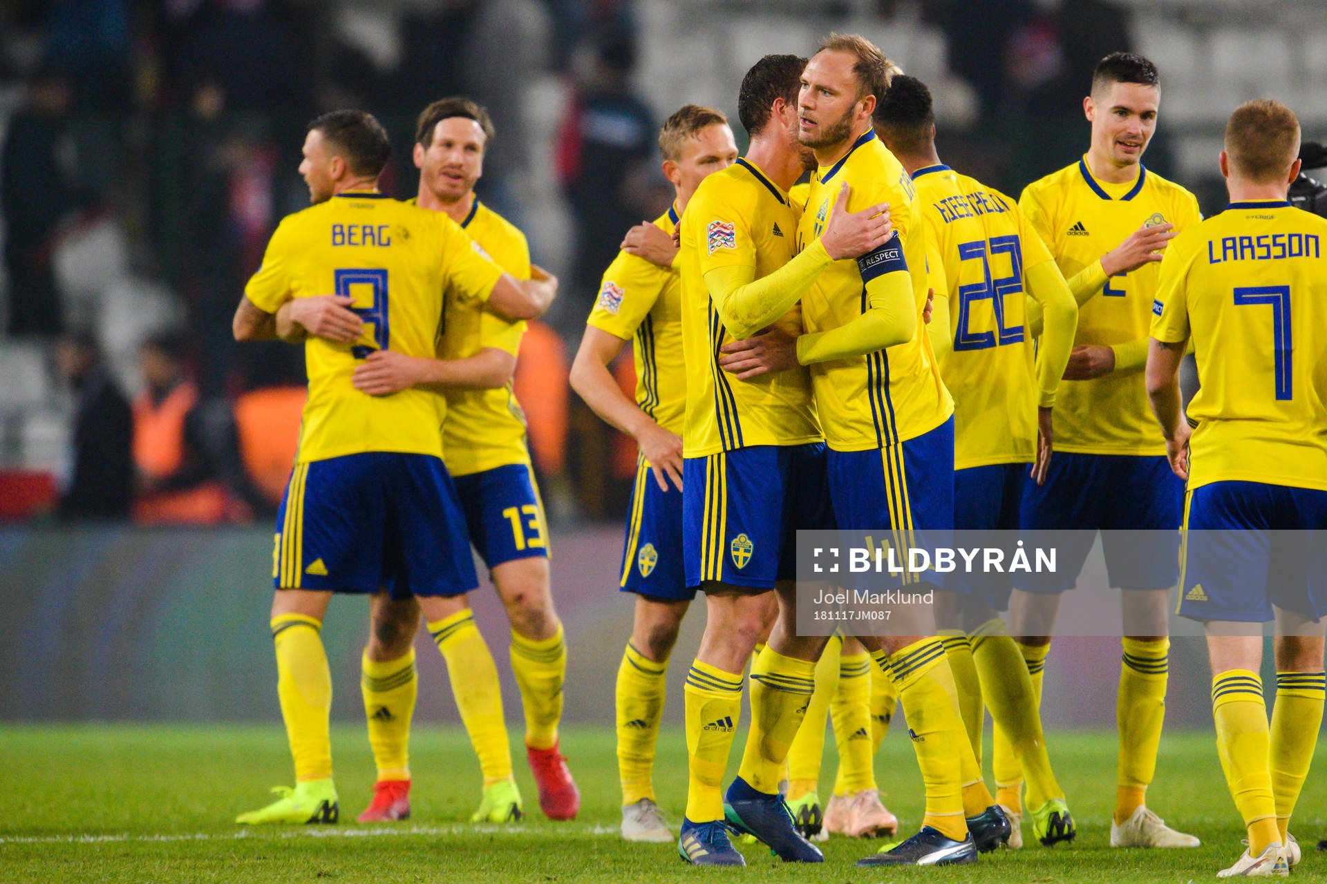 Jakob Johansson and Andreas Granqvist of Sweden celebrates after the Nations League football match between Turkey and Sweden on November 17, 2018 in Konya.