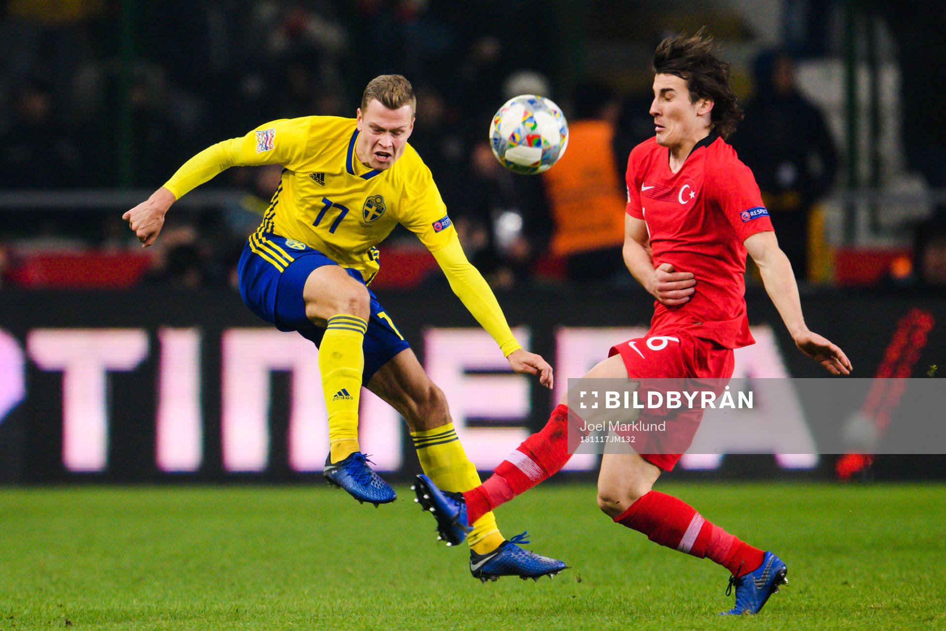 Viktor Claesson of Sweden and Caglar Söyuncu of Turkey