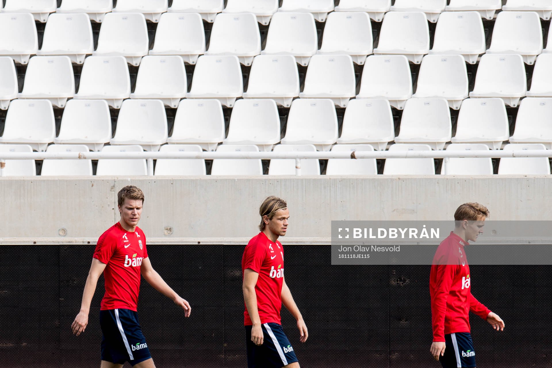 Sigurd Rosted, Iver Fossum and Martin Ødegaard of Norway during a training session on November 18, 2018 in Nicosia.