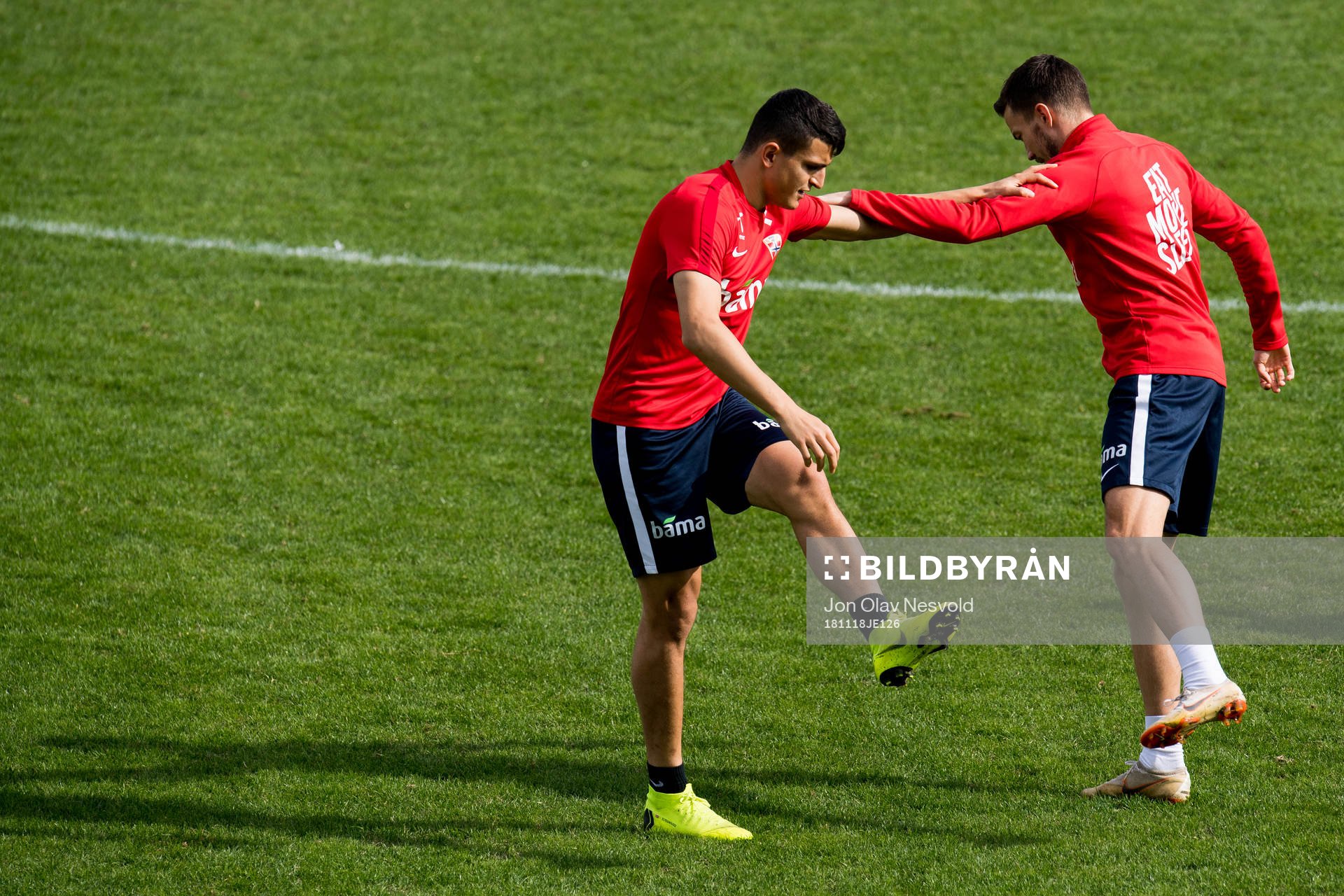 Mohamed Elyounoussi and Martin Linnes of Norway