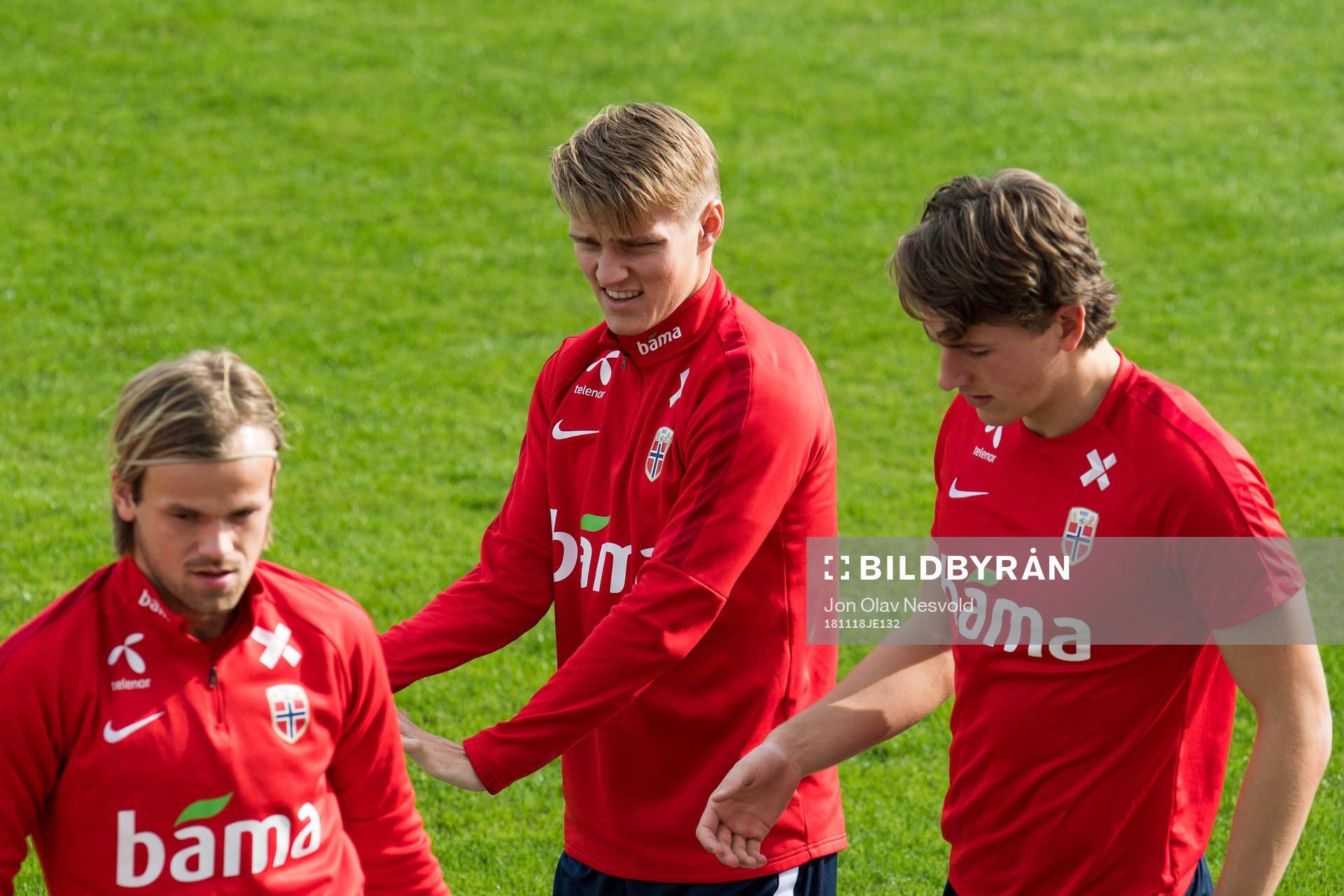 Iver Fossum, Martin Ødegaard and Sander Berge of Norway