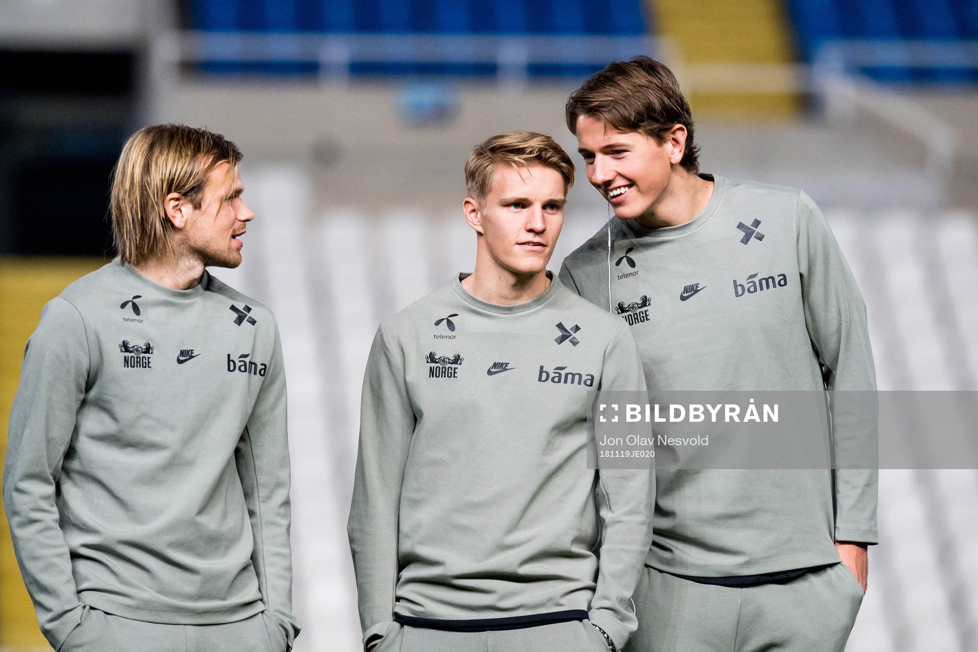 Iver Fossum, Martin Ødegaard and Sander Berge of Norway