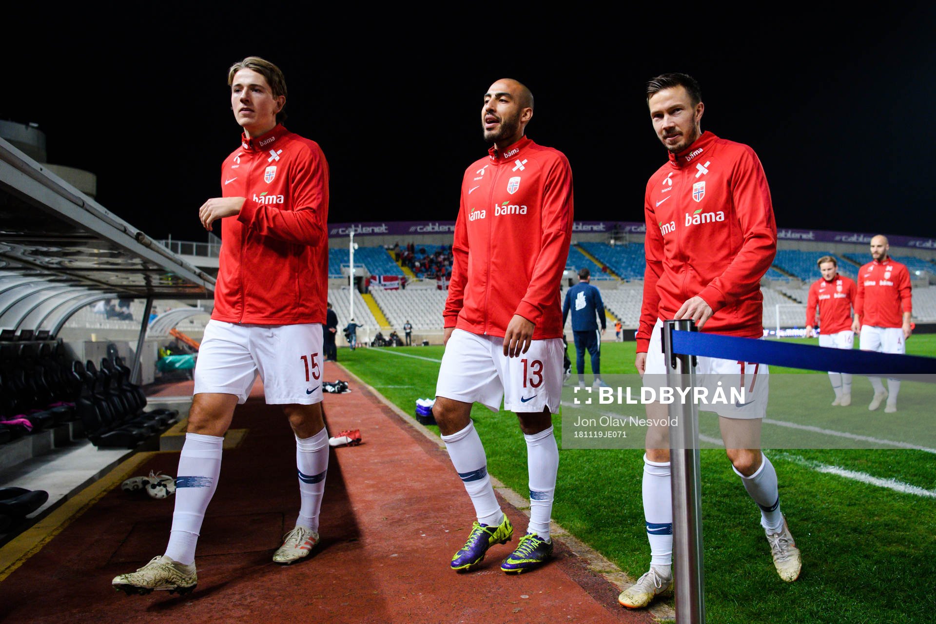 Sander Berge, Haitam Aleesami and Martin Linnes of Norway