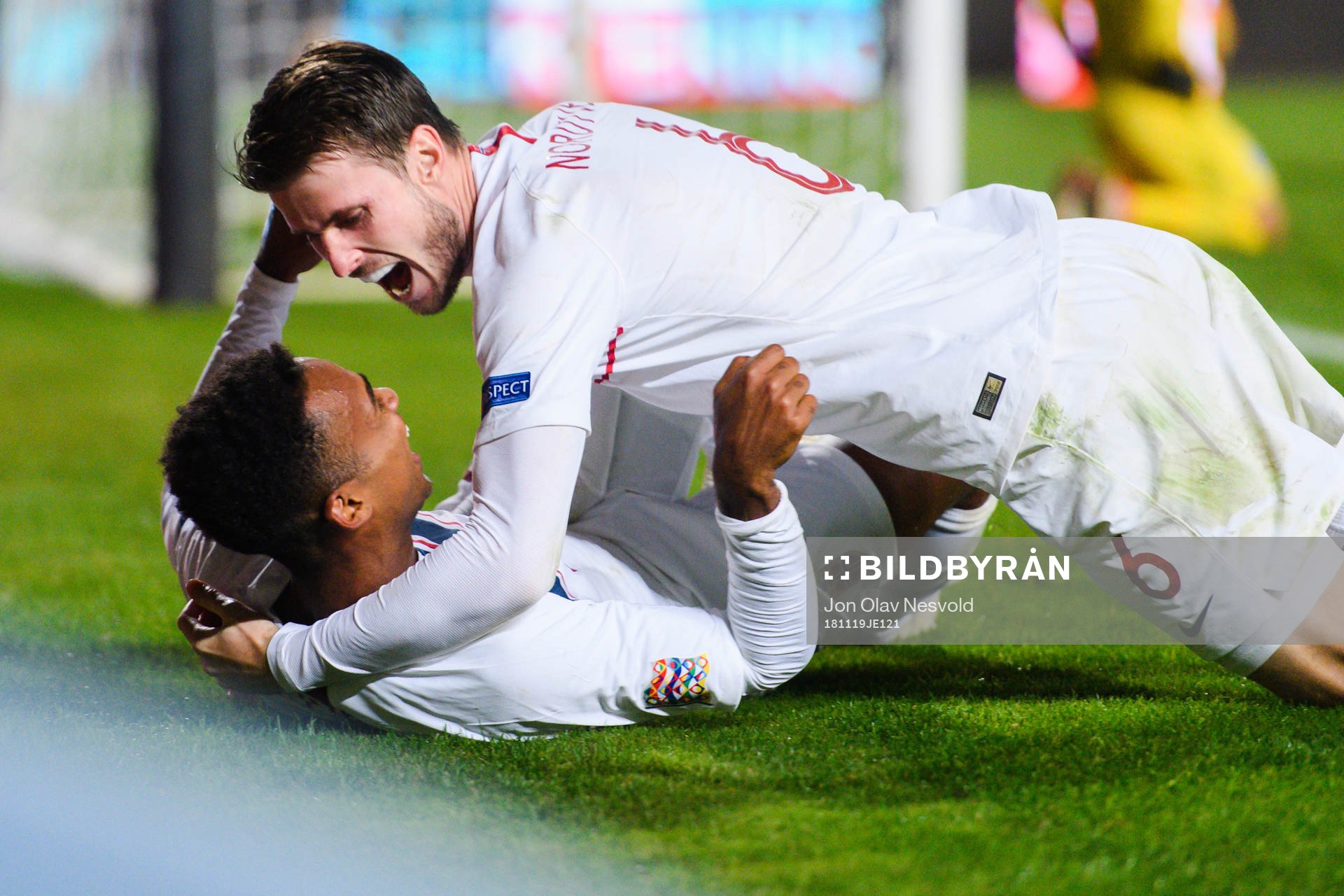 Ola Kamara and Håvard Nordtveit of Norway celebrates after 0-2 during the Nations League match between Cyprus and Norway on November 19, 2018 in Nicosia.