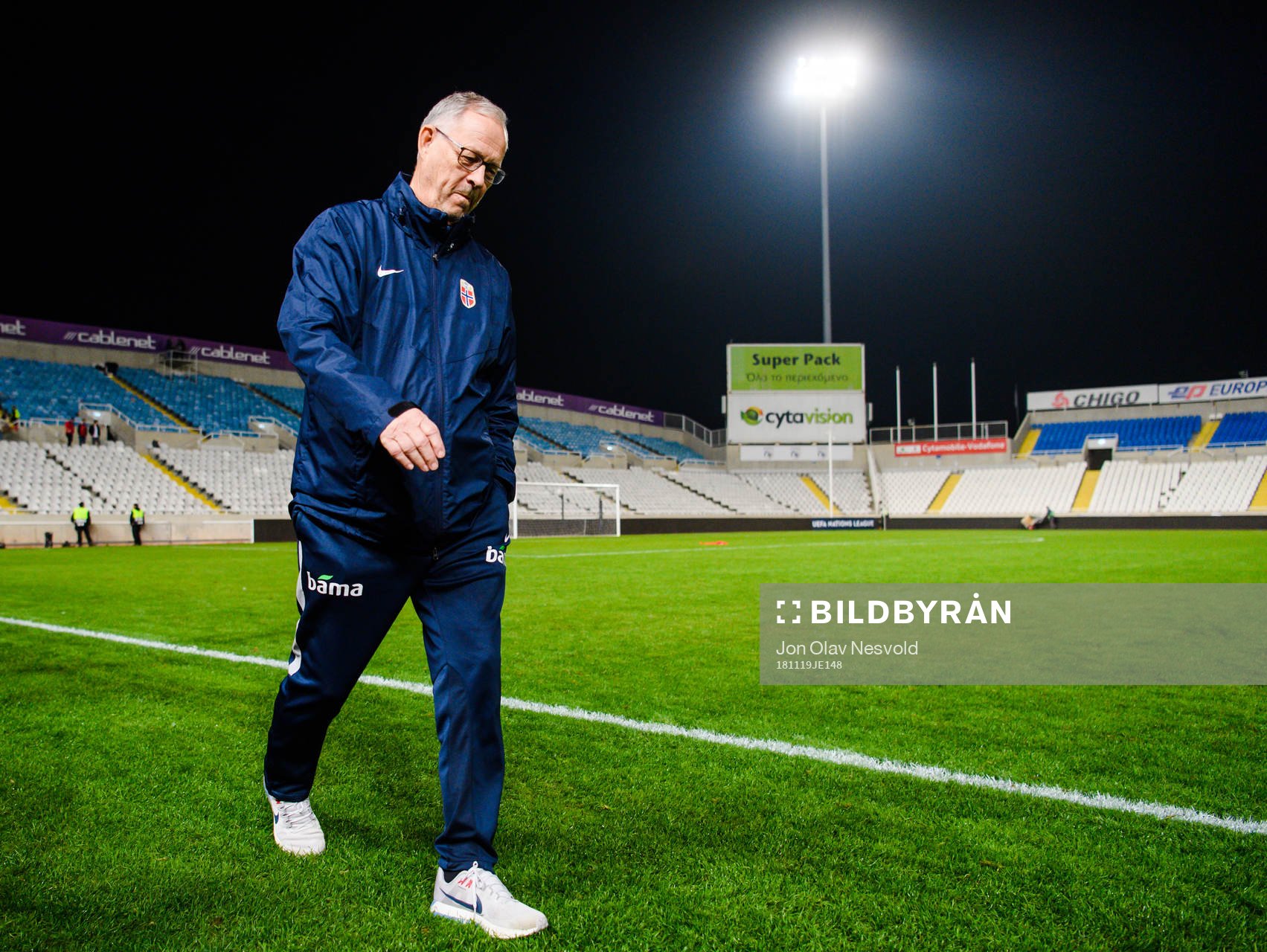 Lars Lagerbäck, head coach of Norway, celebrates