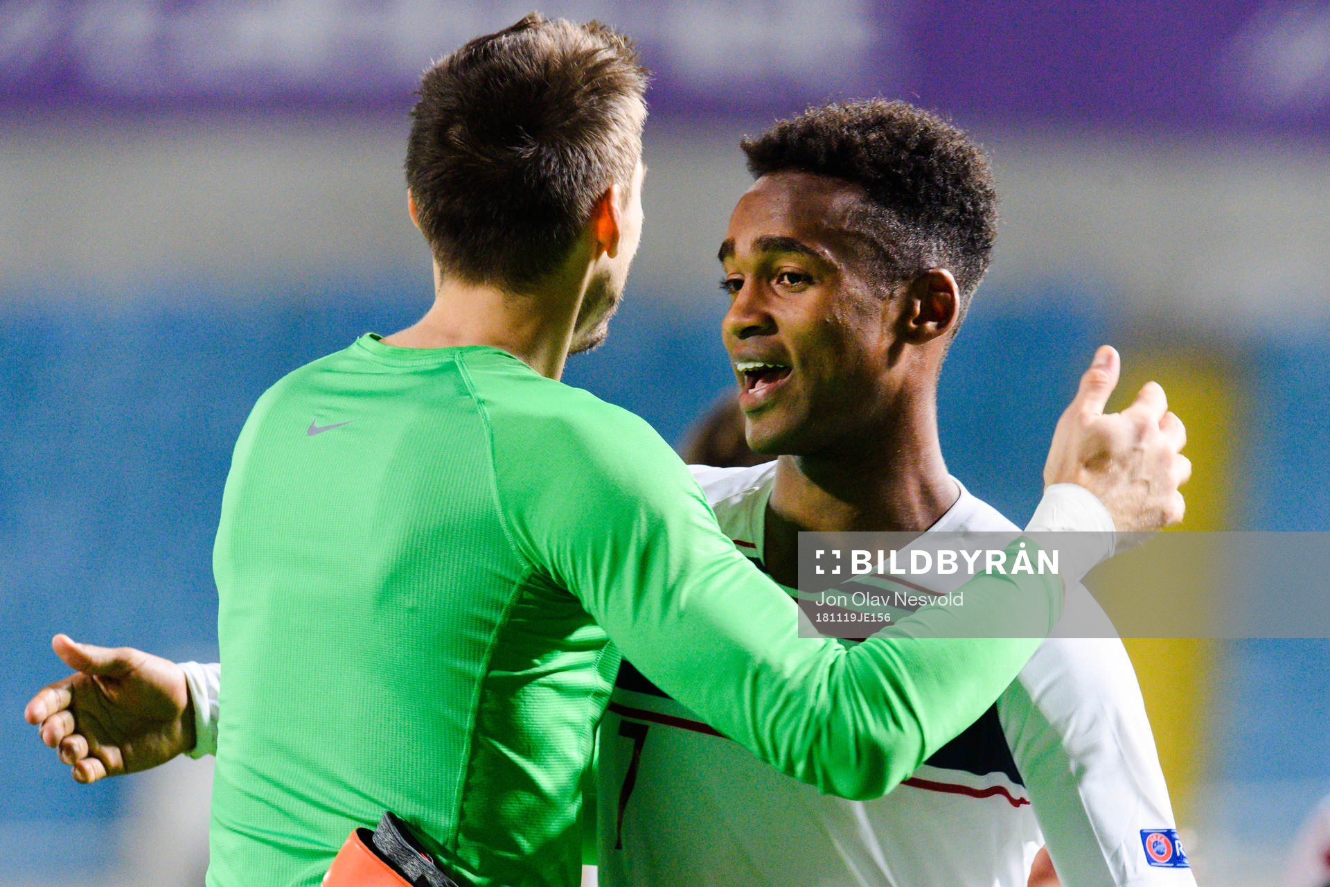 Goalkeeper Rune Almenning Jarstein and Ola Kamara of Norway