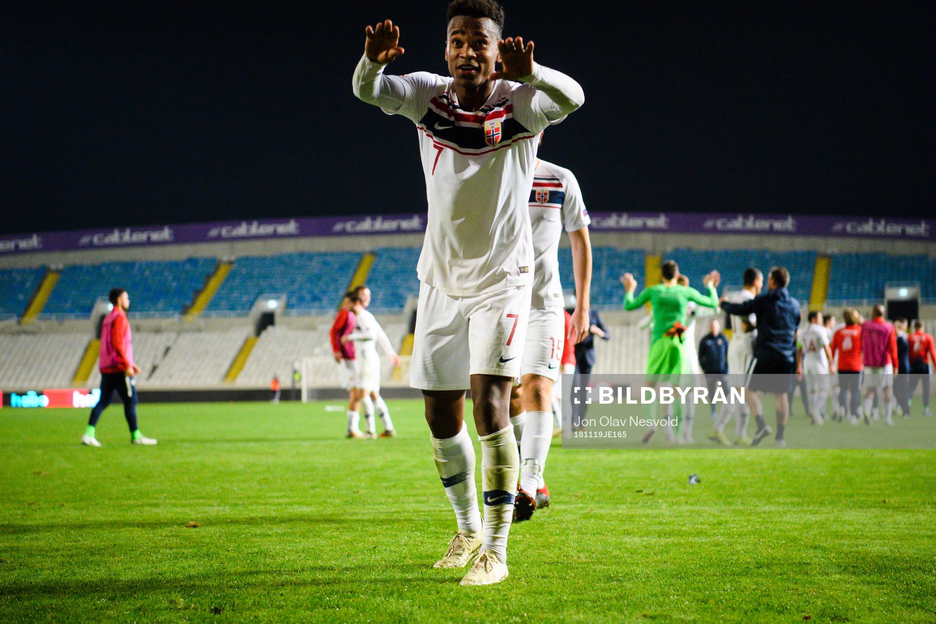 Ola Kamara of Norway celebrates after the Nations League match between Cyprus and Norway on November 19, 2018 in Nicosia.