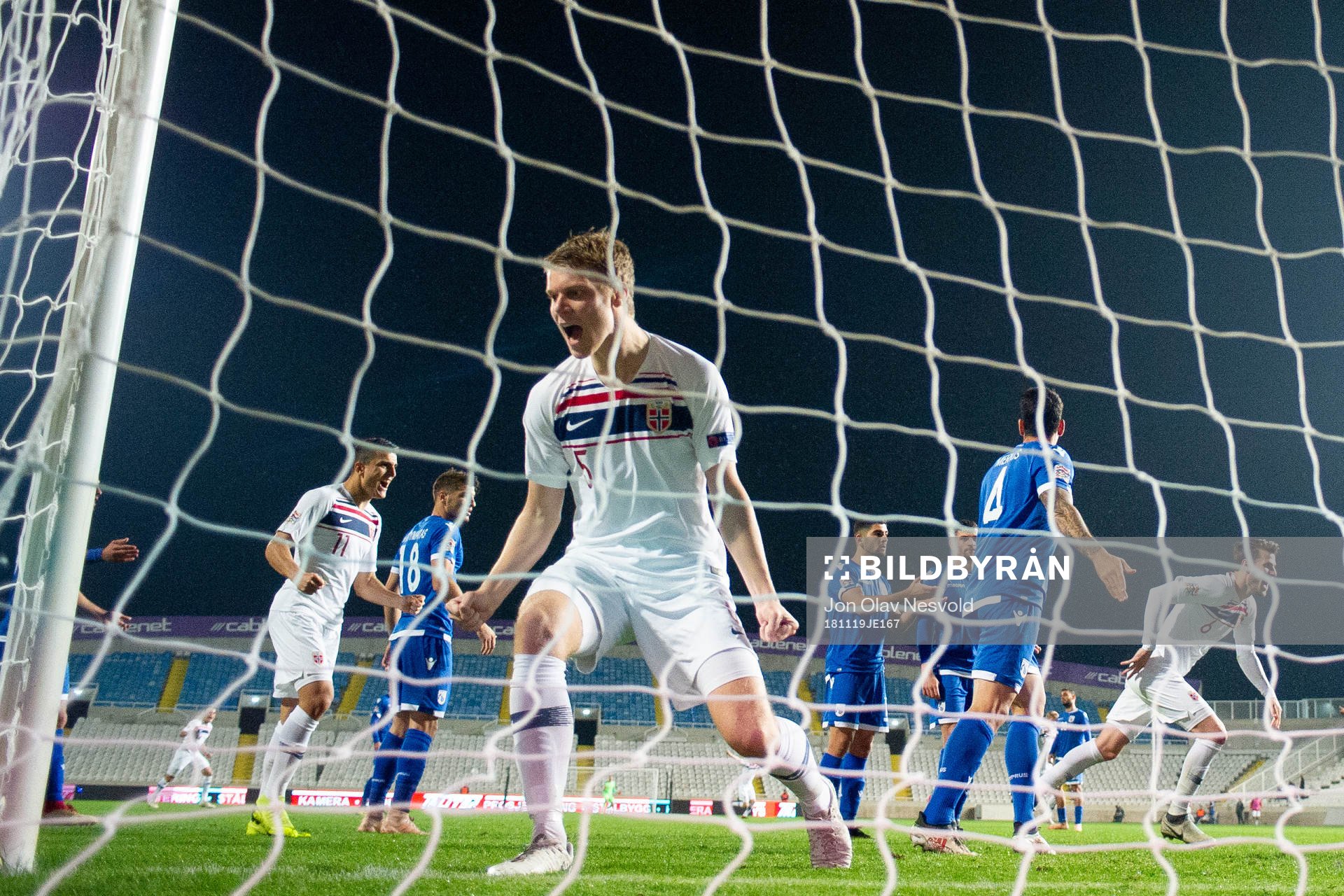 Sigurd Rosted of Norway celebrates after 0-2 during the Nations League match between Cyprus and Norway on November 19, 2018 in Nicosia.