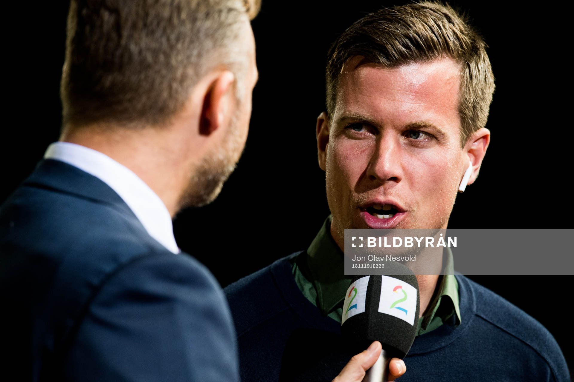 Jon Hartvig Børrestad and Jesper Mathisen, reporters of TV 2, ahead of the Nations League match between Cyprus and Norway on November 19, 2018 in Nicosia.