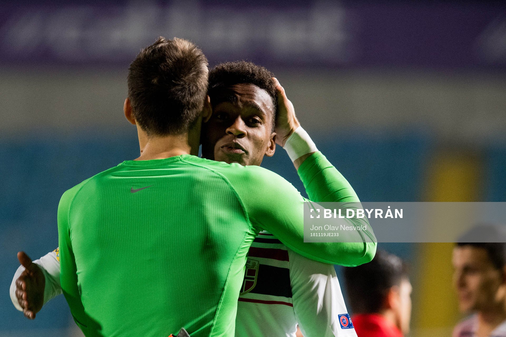 Goalkeeper Rune Almenning Jarstein and Ola Kamara of Norway