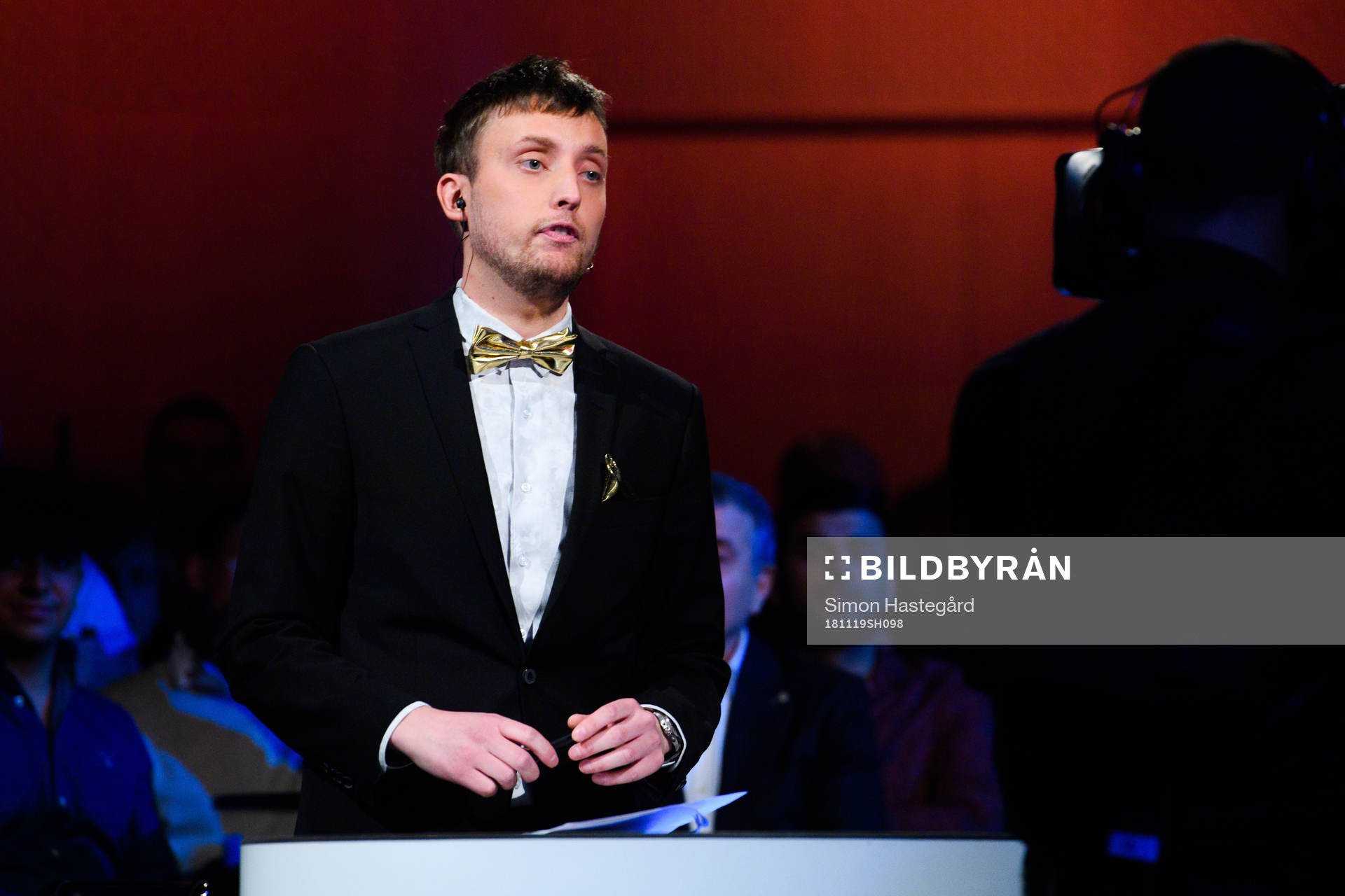 TV4 Cmores Axel Pileby under galan Allsvenskans Stora Pris den 19 november 2018 i Stockholm