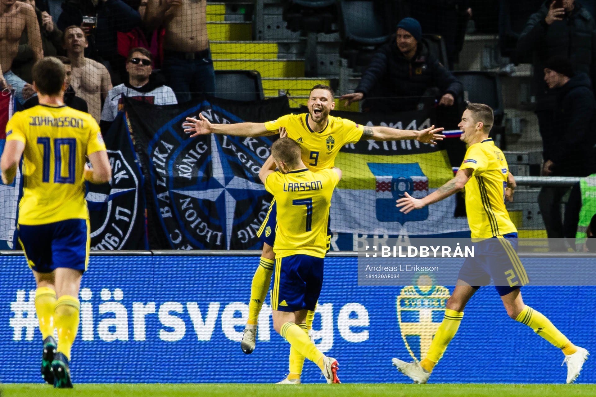 Sebastian Larsson, Marcus Berg and Mikael Lustig of Sweden