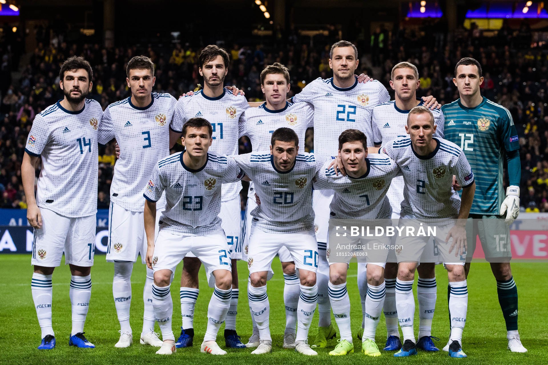 Starting eleven of of Russia, top row from the left, Giorgi