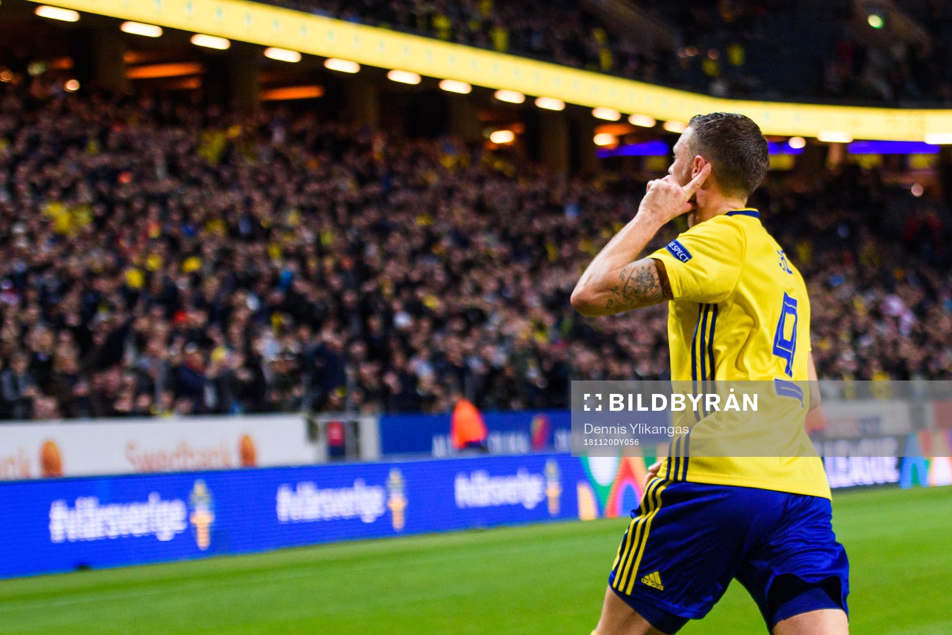 Marcus Berg of Sweden celebrates after 2-0 during the Nations League football match between Sweden and Russia on November 20, 2018 in Stockholm.