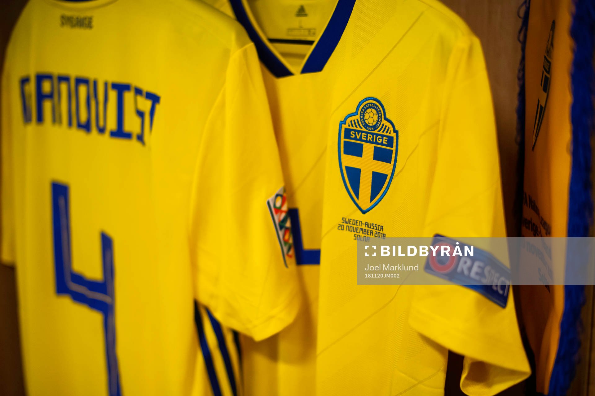 The jersey of Andreas Granqvist in team Sweden's dressing