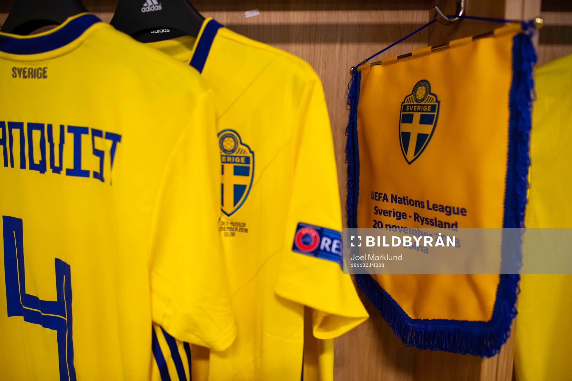 A banner next to the jersey of Andreas Granqvist in team