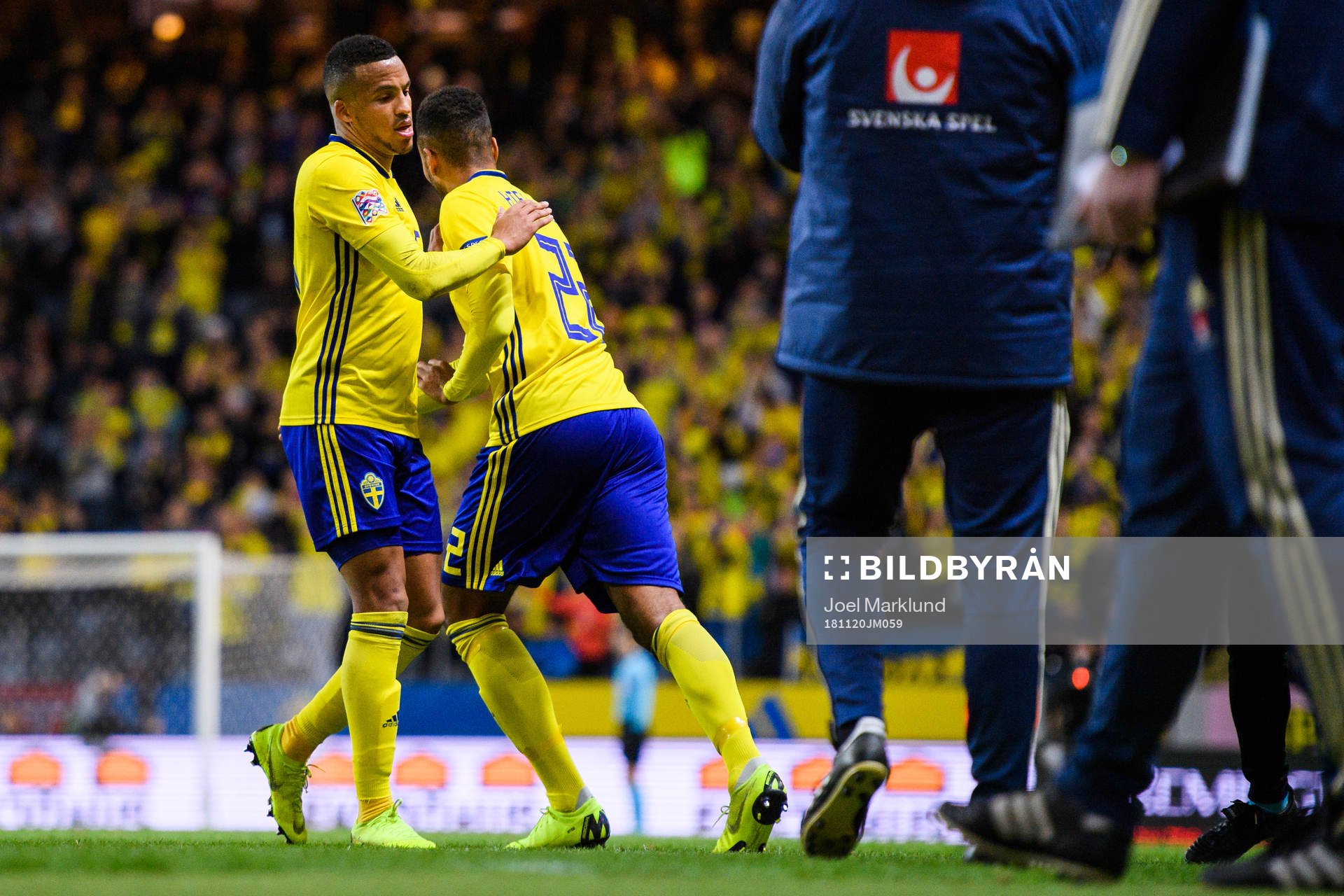 Martin Olsson and Isaac Kiese Thelin of Sweden